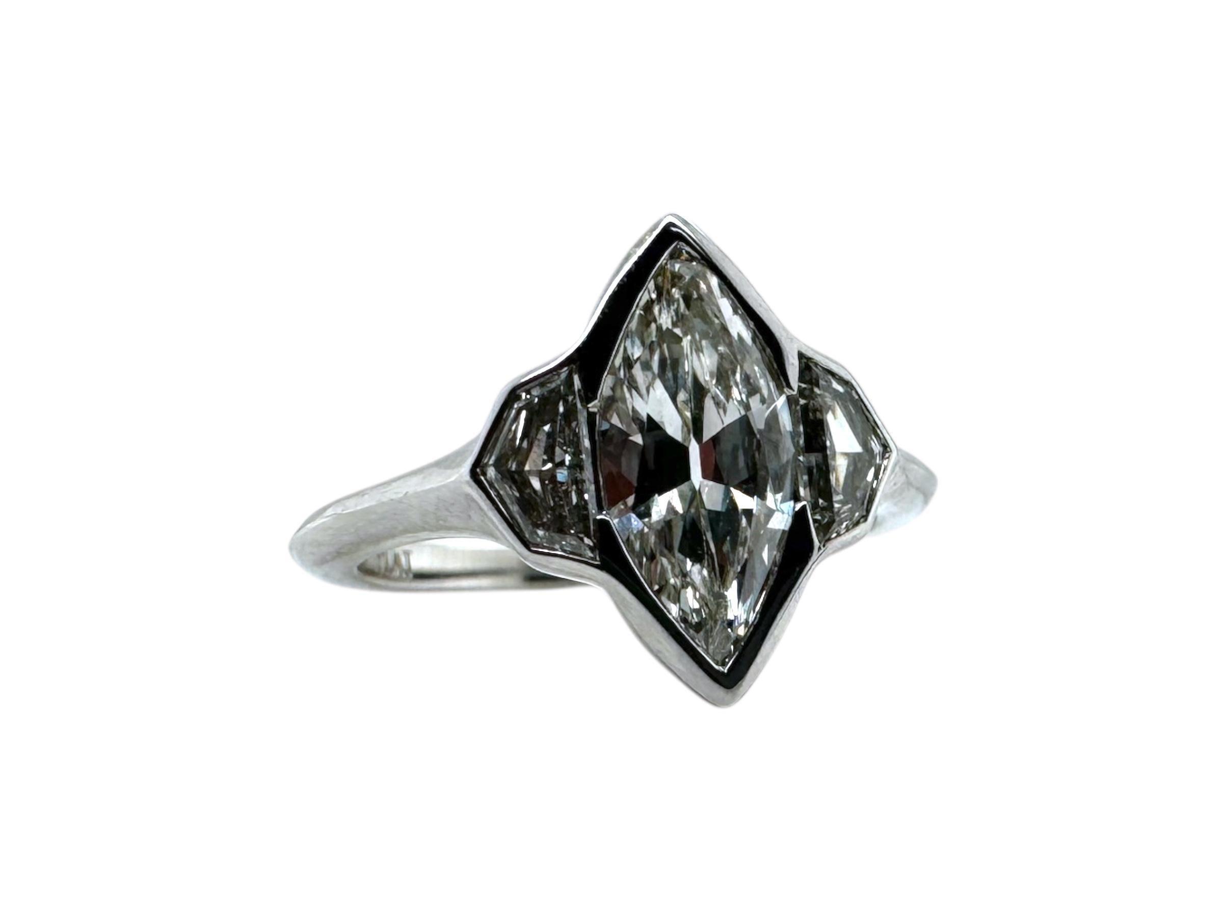 Custom Platinum Marquise Diamond Engagement Ring GIA For Sale 2