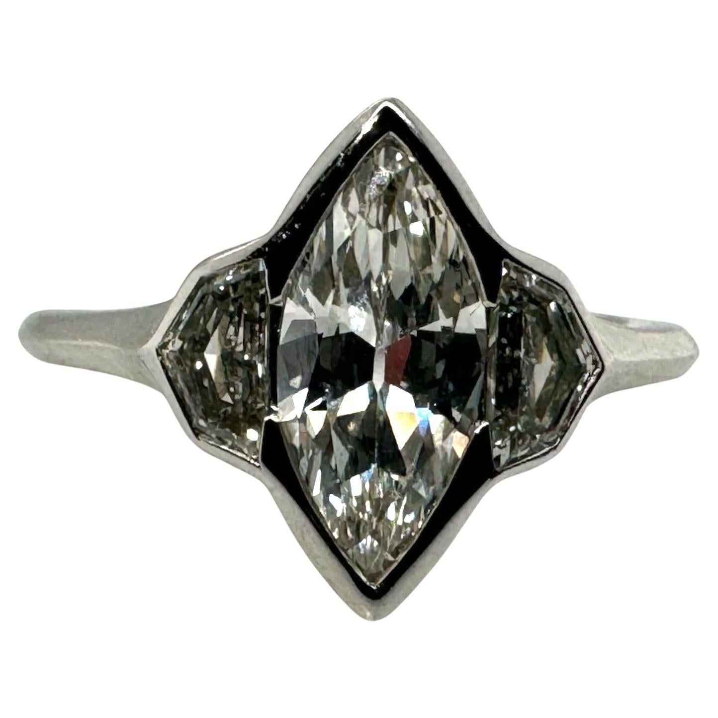 Custom Platinum Marquise Diamond Engagement Ring GIA