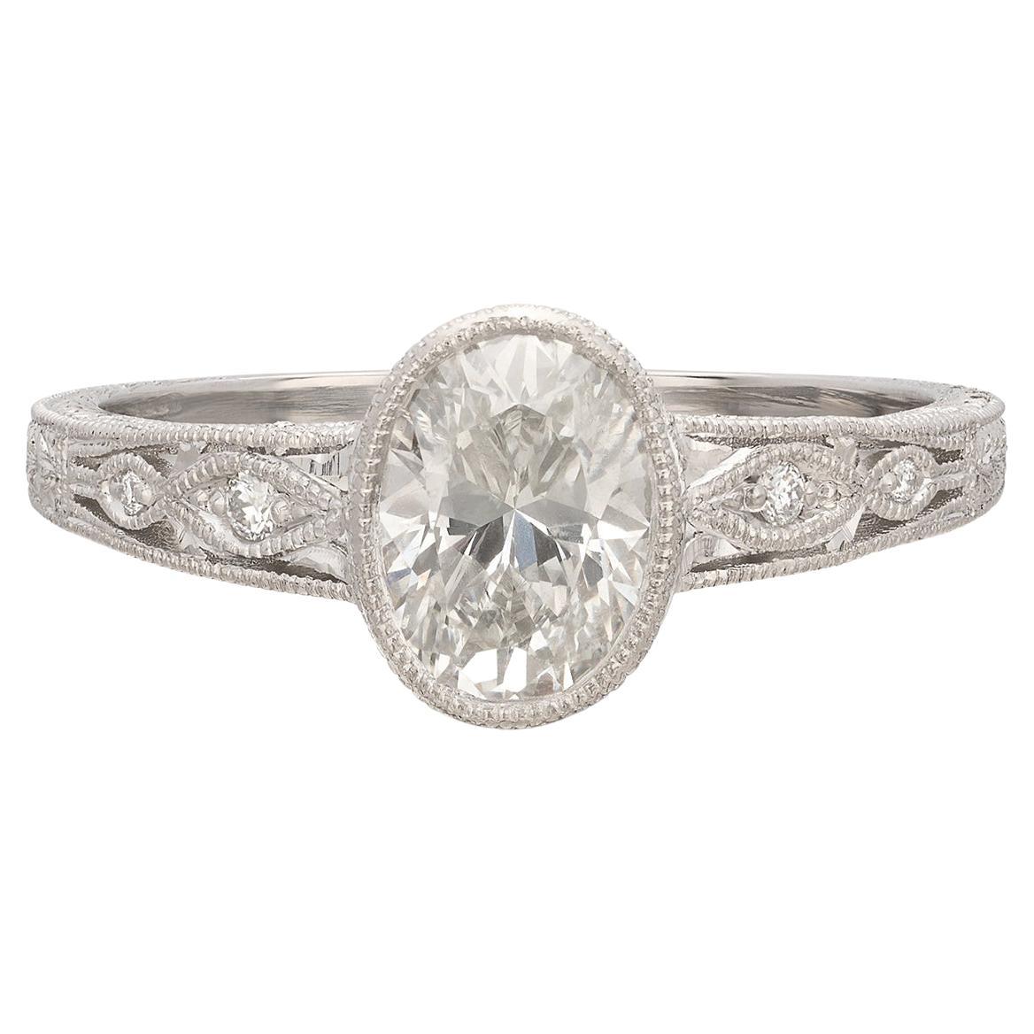 Custom Platinum Oval Cut Diamond Ring For Sale
