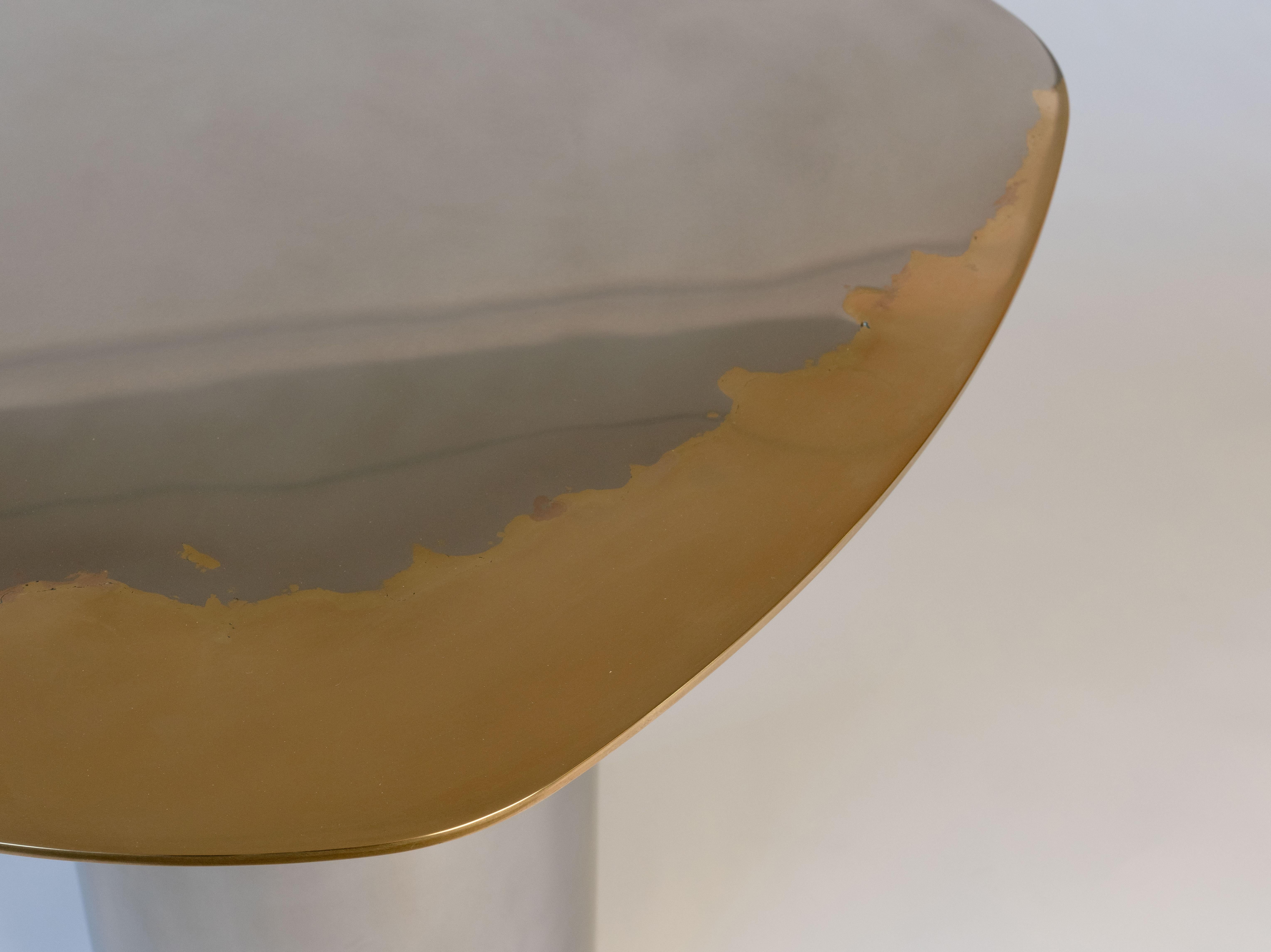 Contemporary Custom Polished Bimetal Brass Stainless Steel Transition Side Tables For Sale