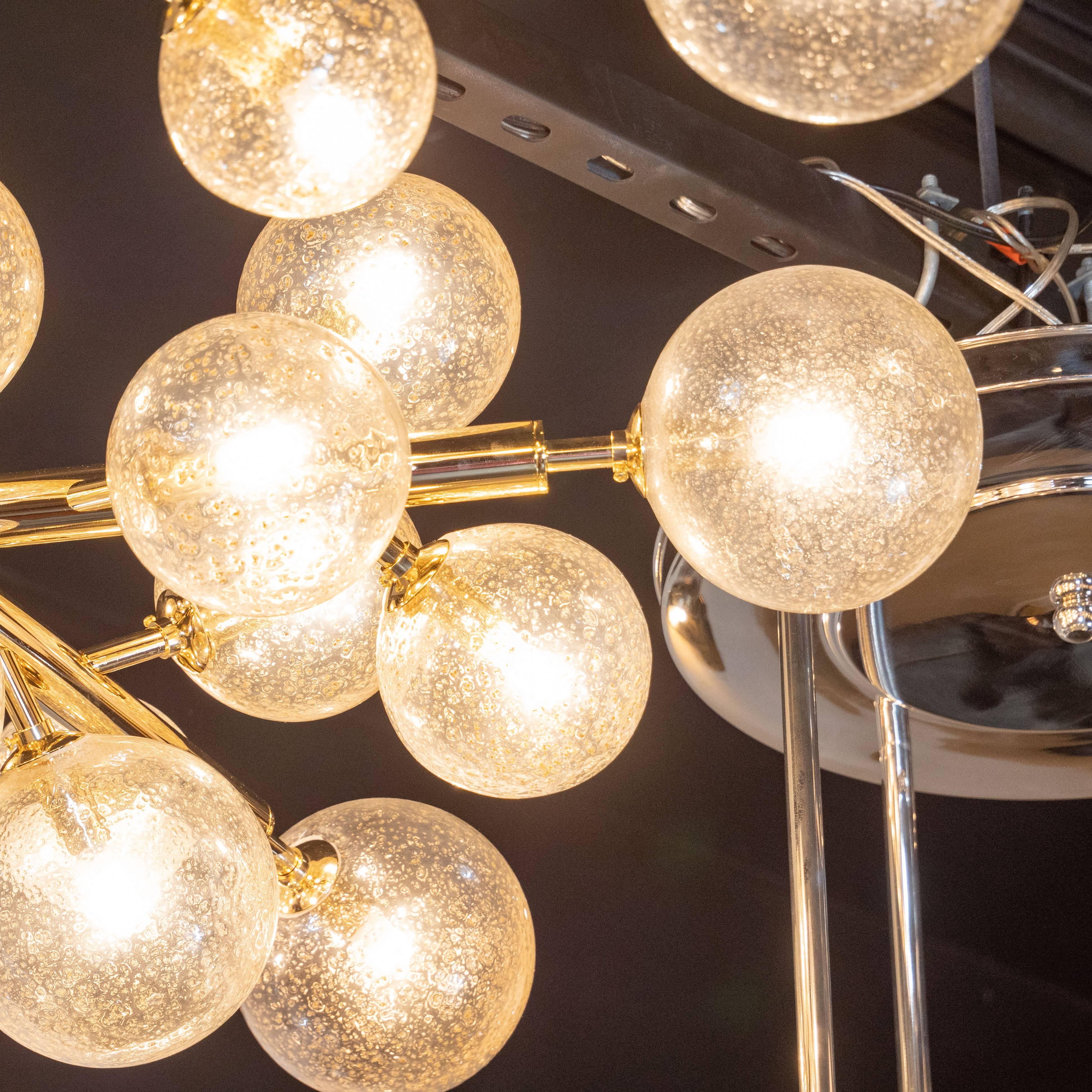 Custom Polished Brass and Murano Glass Molecular 'Snowflake' Chandelier 2