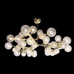 Custom Polished Brass and Murano Glass Molecular "Snowflake" Chandelier