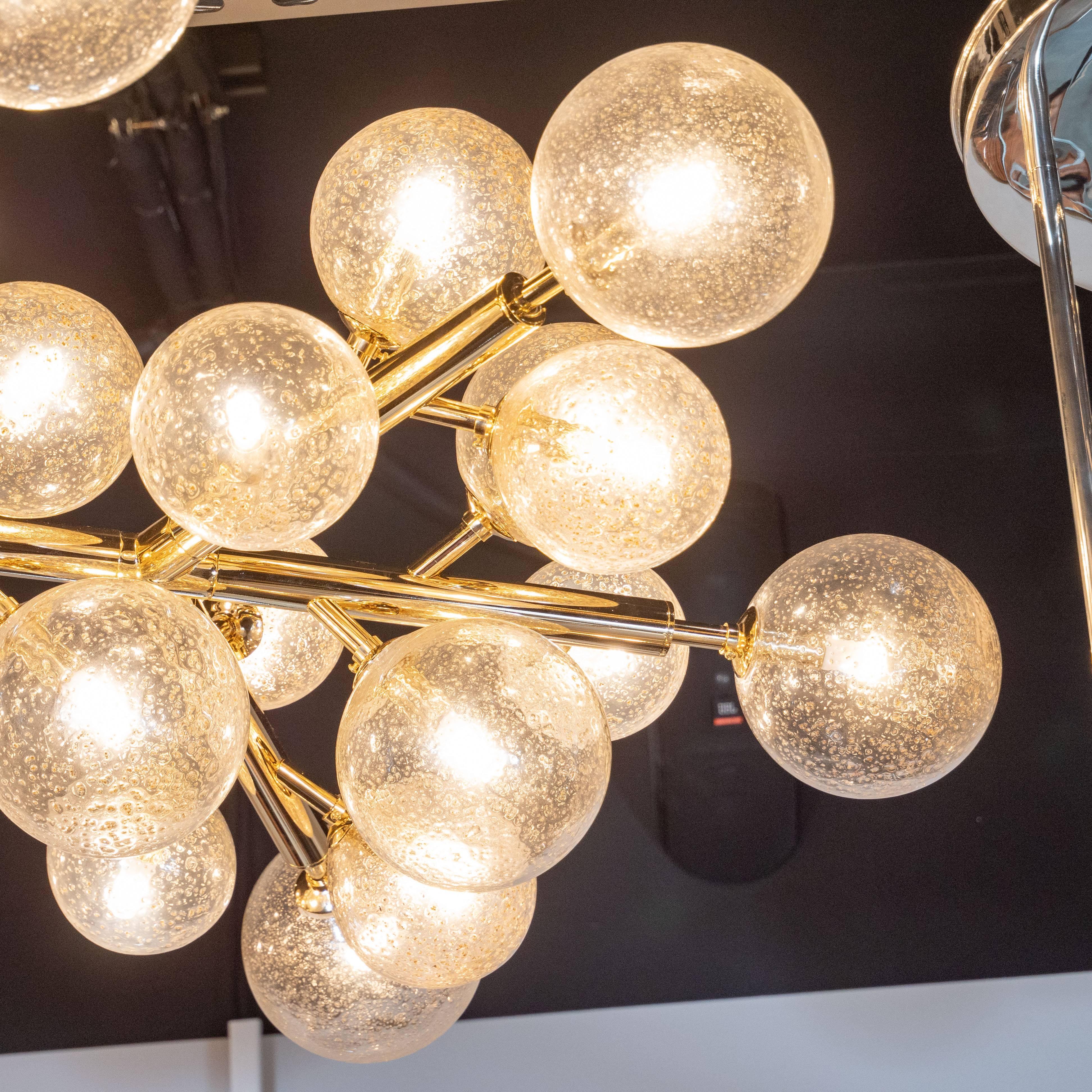 Modern Custom Polished Brass and Murano Glass Molecular 'Snowflake' Chandelier