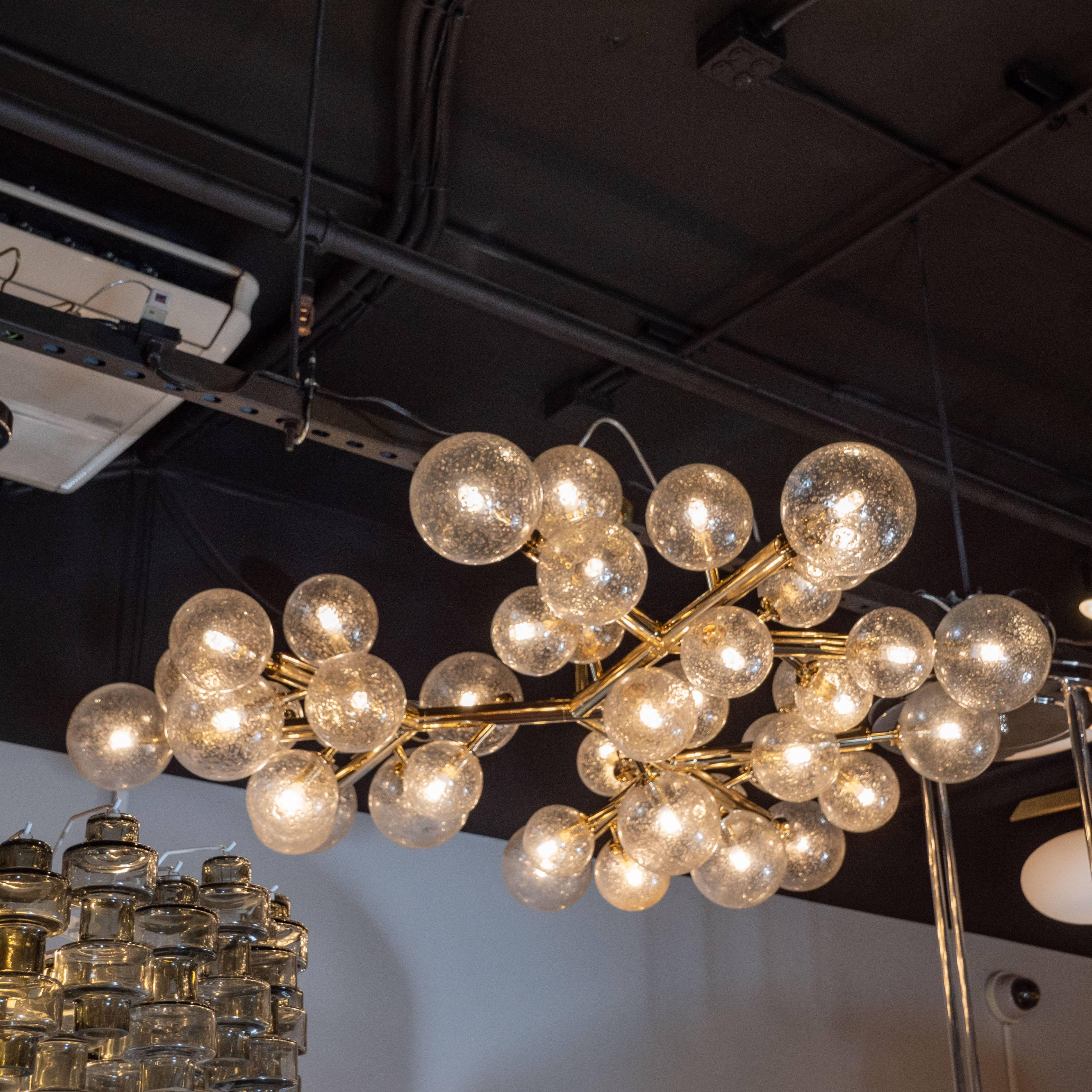 Custom Polished Brass and Murano Glass Molecular 'Snowflake' Chandelier 1