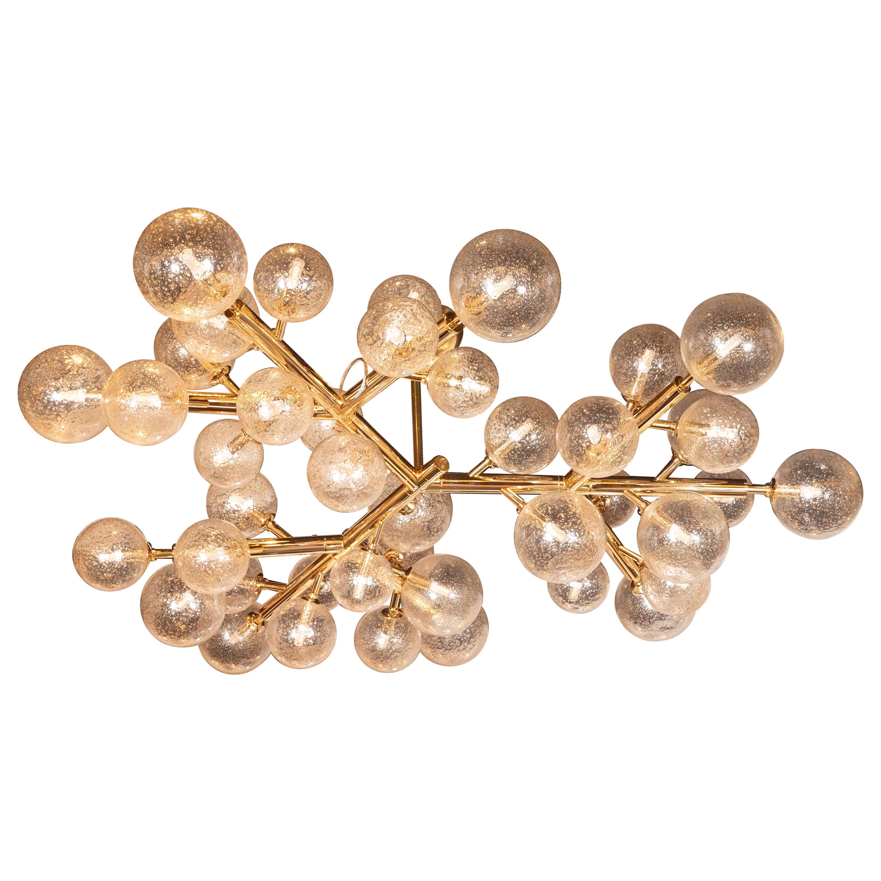 Custom Polished Brass and Murano Glass Molecular 'Snowflake' Chandelier