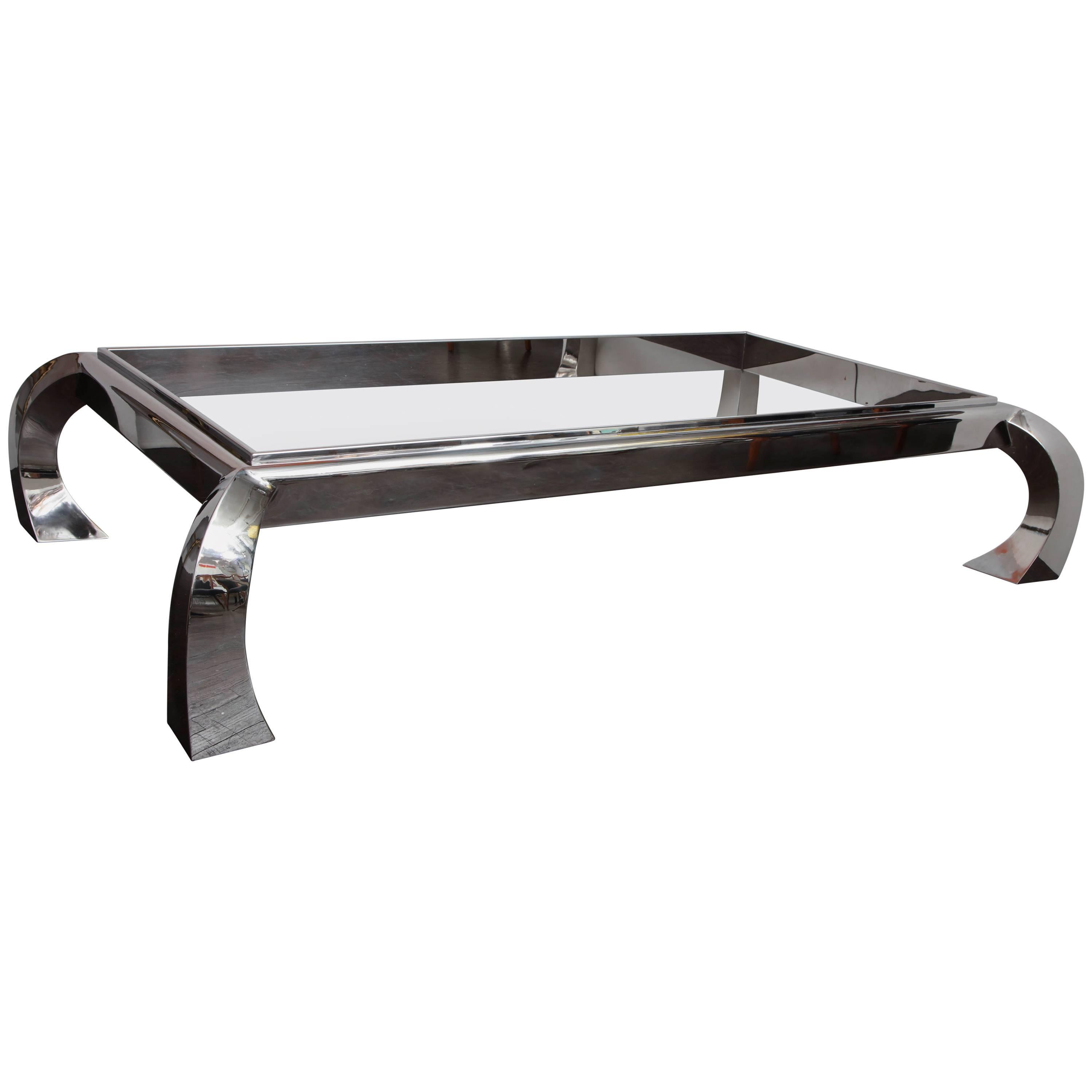 Ming Polished Nickel Cocktail Table with Glass Top For Sale