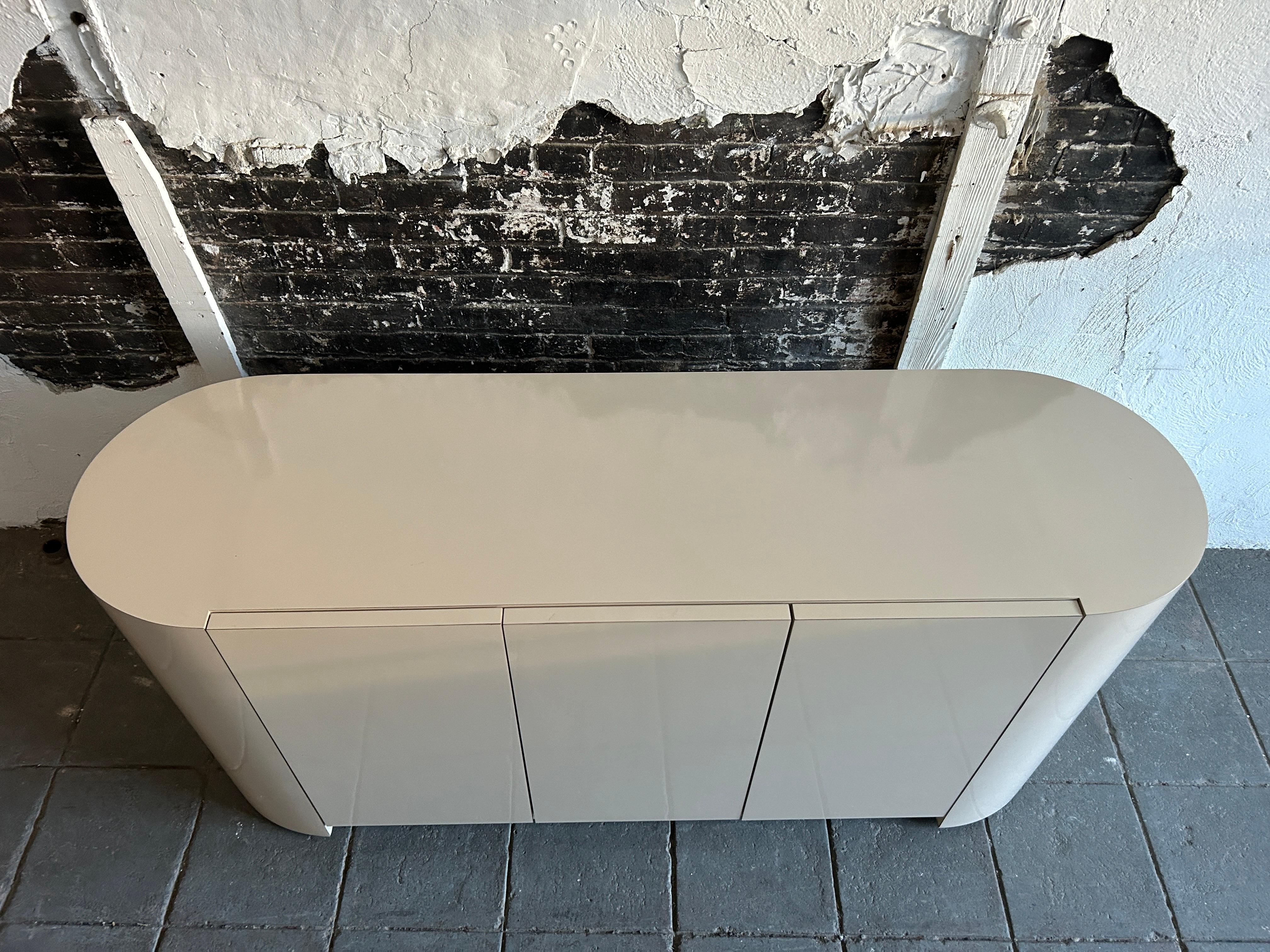 Custom Pop art post modern 3 door beige Pill shaped credenza sideboard For Sale 4