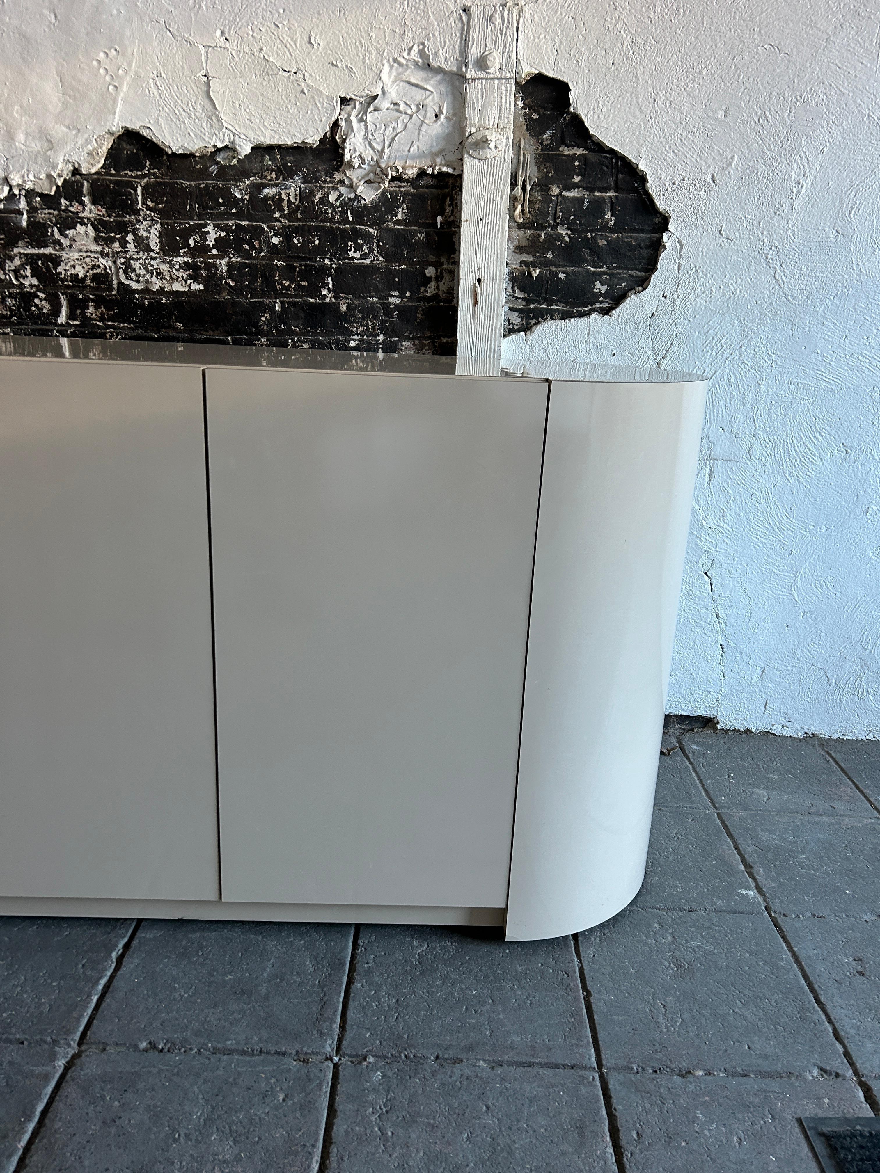 Post-Modern Custom Pop art post modern 3 door beige Pill shaped credenza sideboard For Sale