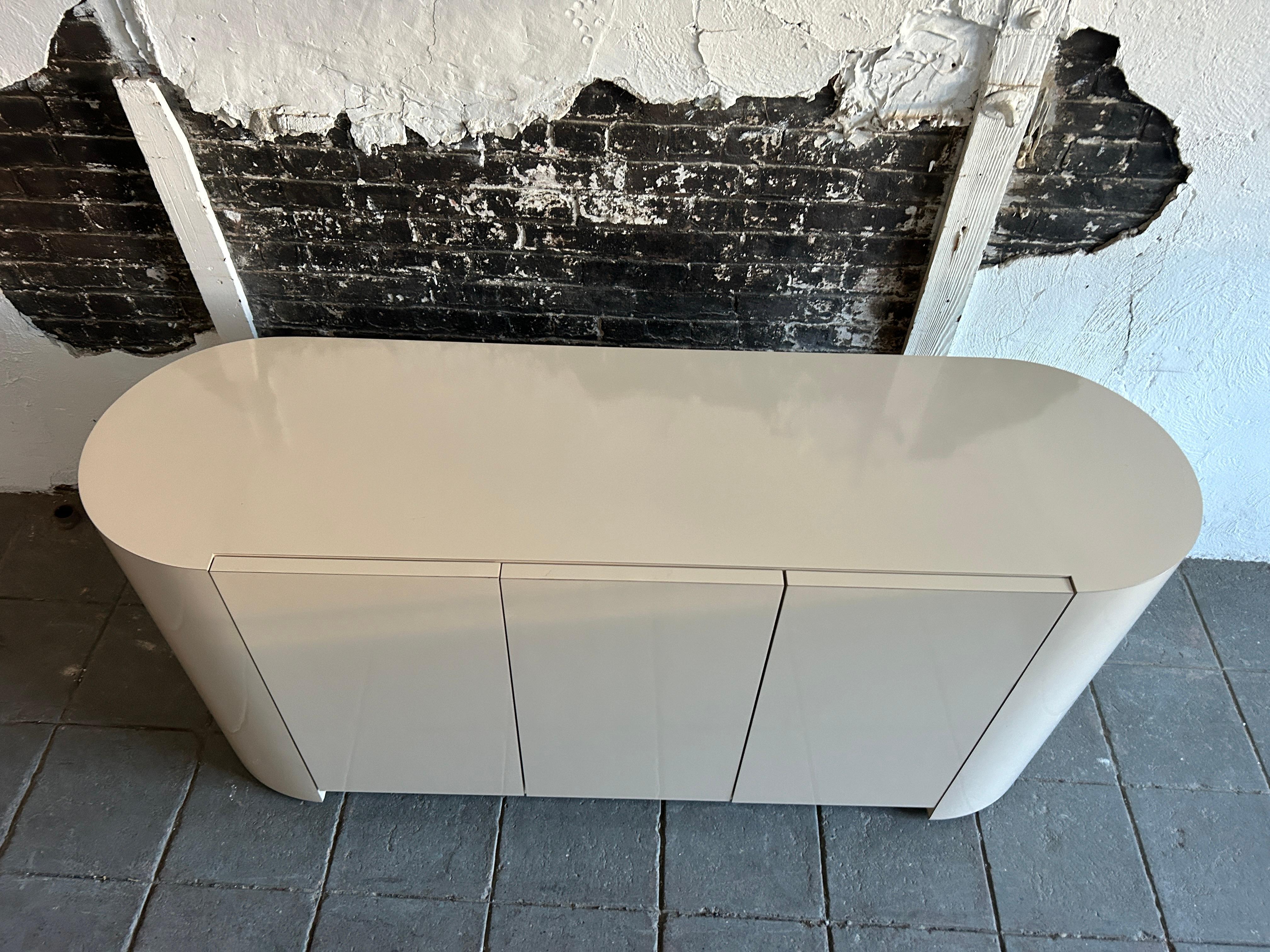 Custom Pop art post modern 3 door beige Pill shaped credenza sideboard For Sale 1