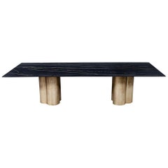 Custom Porcelain Dining Table with Distressed Silver Leaf Tulip Bases Carrocel