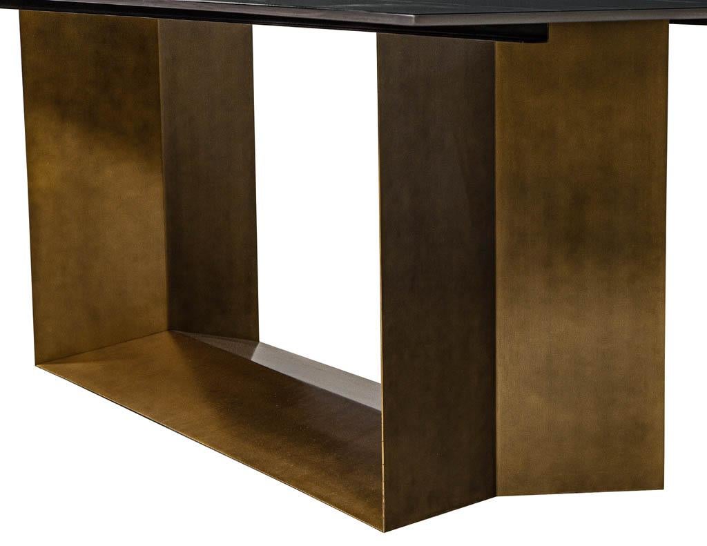 Custom Porcelain Modern Dining Table with Brass Finished Base by Carrocel 4