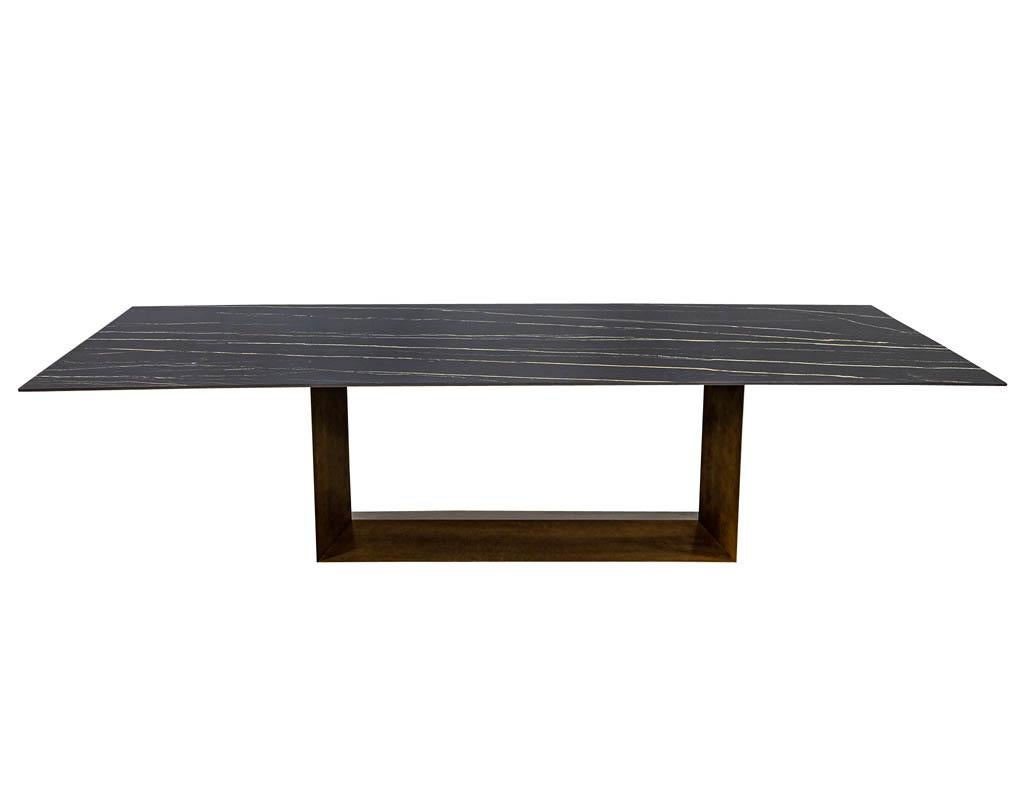 Contemporary Custom Porcelain Modern Dining Table with Brass Finished Base by Carrocel