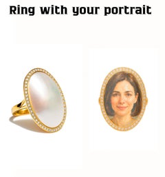 Custom Portrait Painted Cameo Mother of pearl ring, Personalized signet Ring