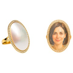 Custom Portrait Painted Cameo Mother of pearl ring, Personalized signet Ring