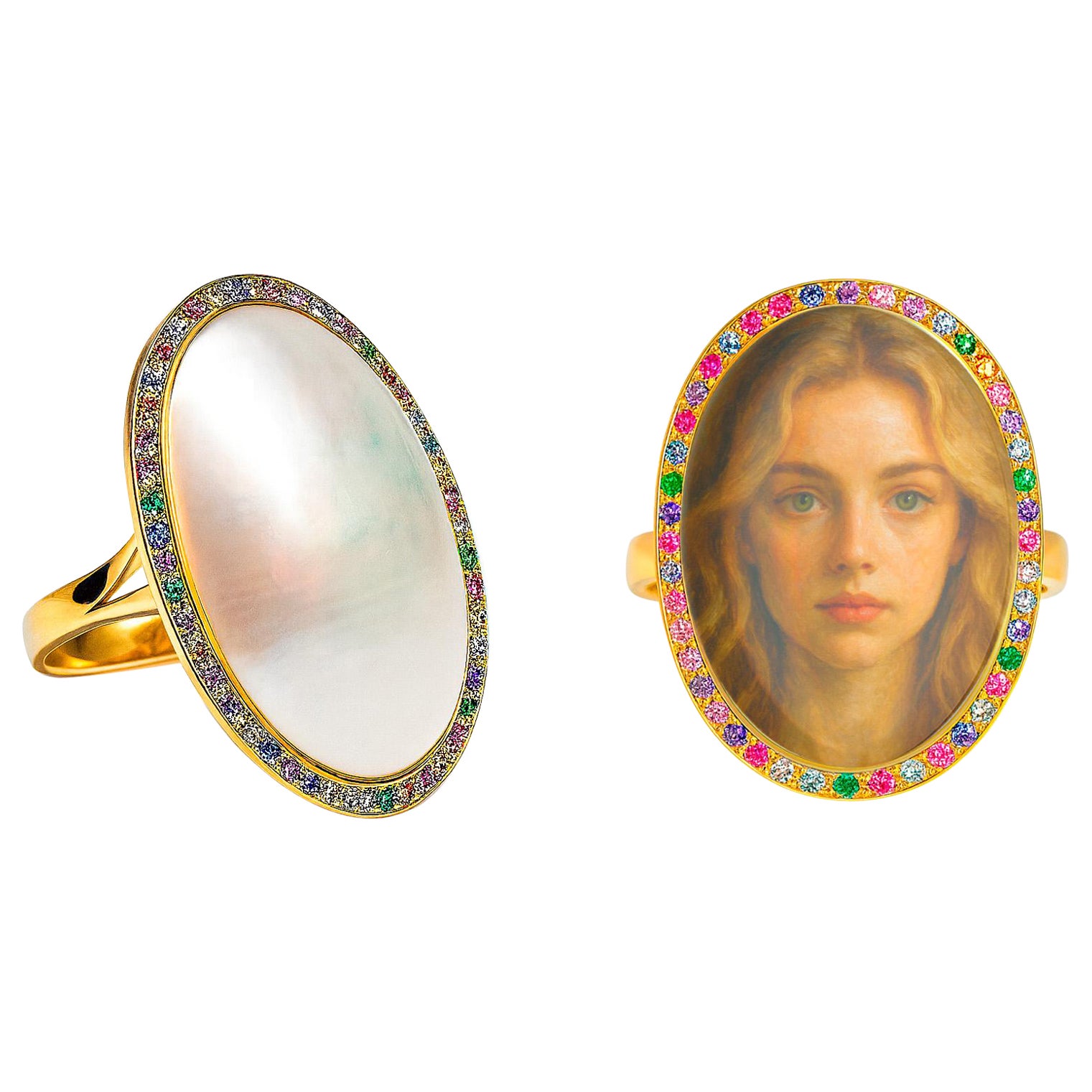 in vendita:  Anello con cammeo dipinto su misura in madreperla, anello con sigillo personalizzato