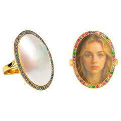 Custom Portrait Painted Cameo Mother of pearl ring, Personalized signet Ring