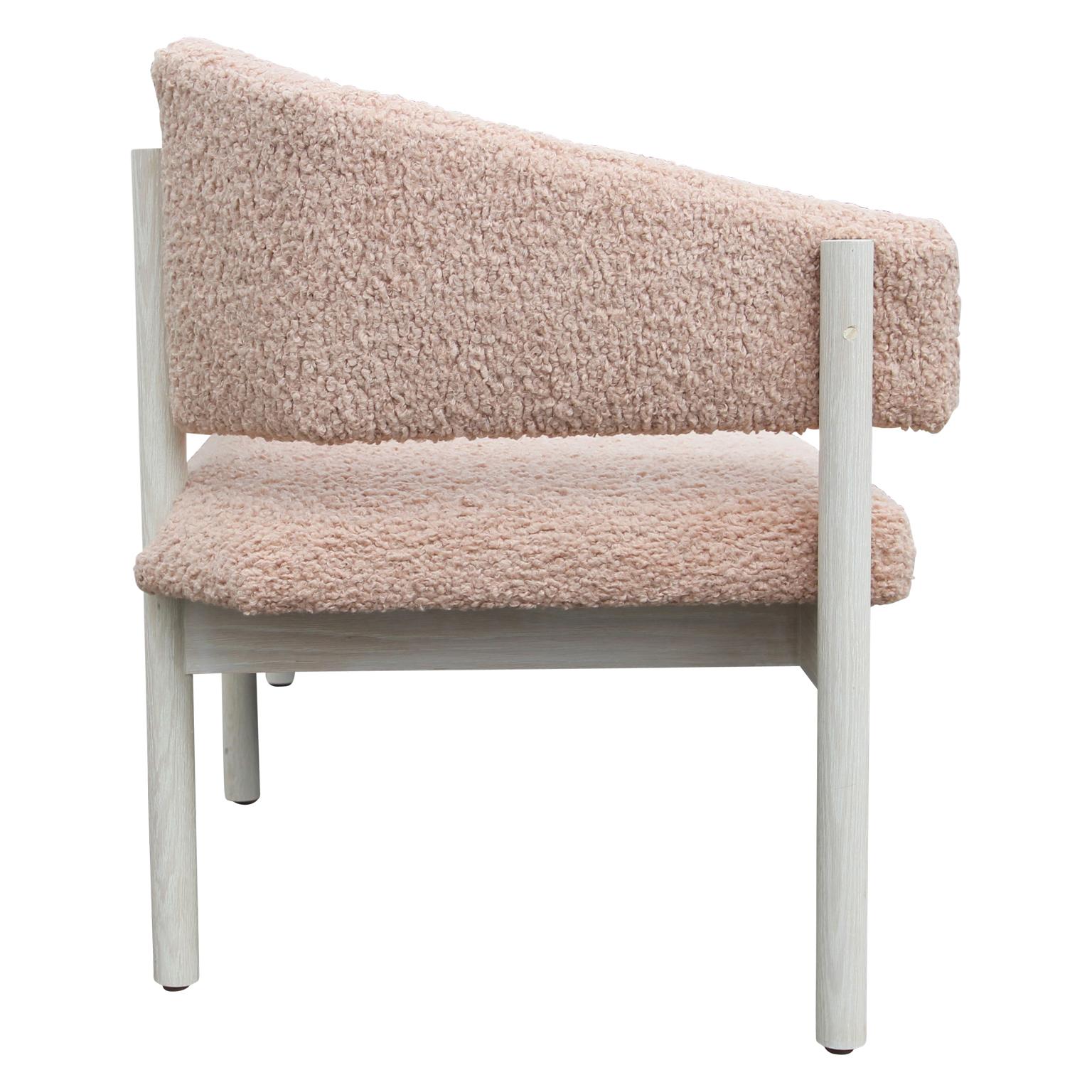 Post-Modern Custom Postmodern Angular Pink Shearling Style White Oak Loveseat / Bench/ Sofa