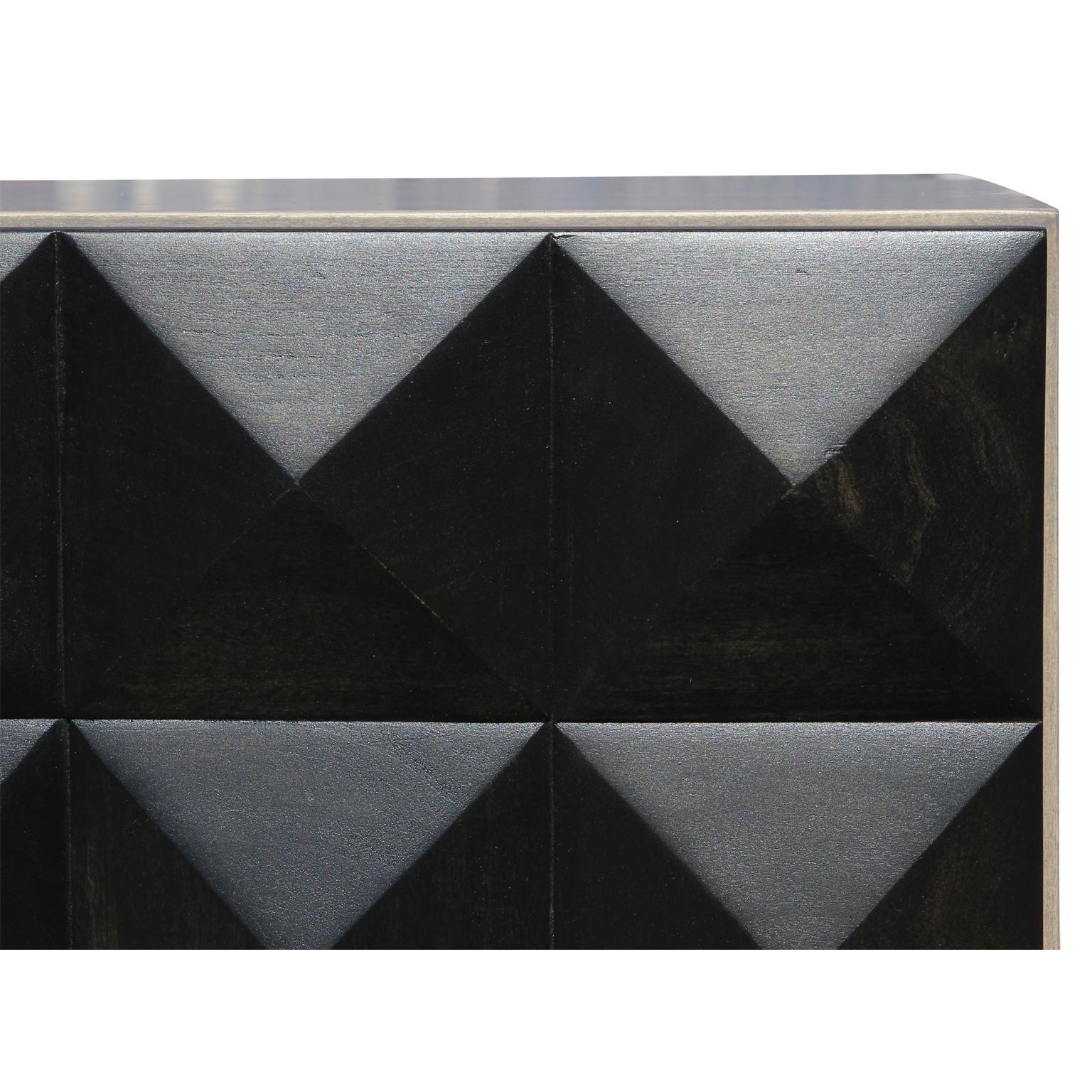 Post-Modern Custom Post Modern Brutalist Black and Natural Pyramid Stud Sideboard For Sale