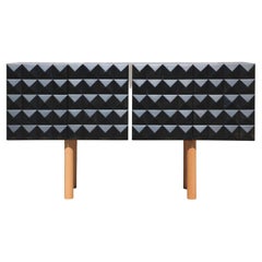 Custom Post Modern Brutalist Black and Natural Pyramid Stud Sideboard
