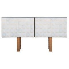 Custom Post Modern Brutalist White, Black, and Natural Pyramid Stud Sideboard