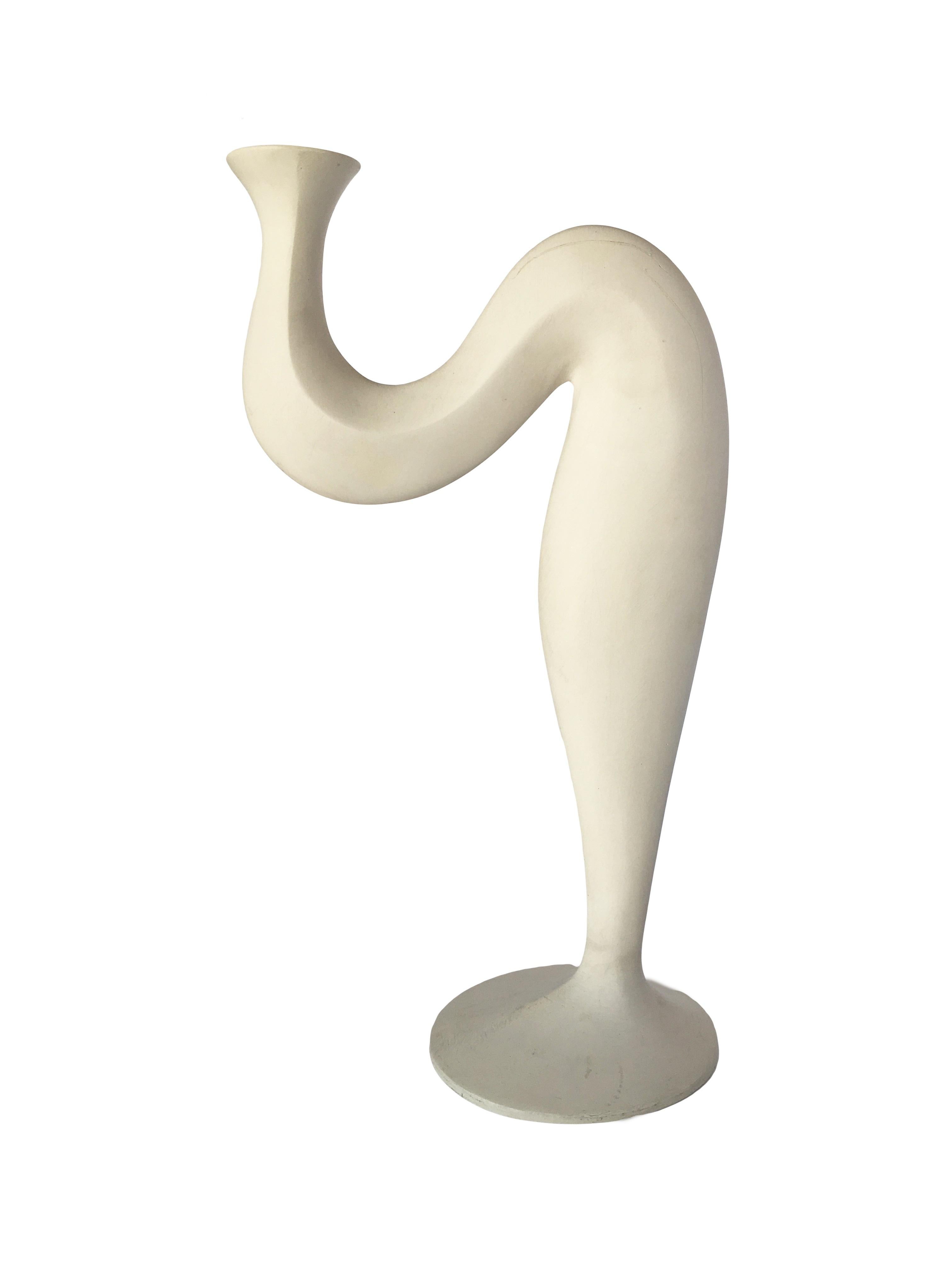 Custom hand-sculpted resin Post-Modern candlestick holder painted in white, Pair. Circa 1970