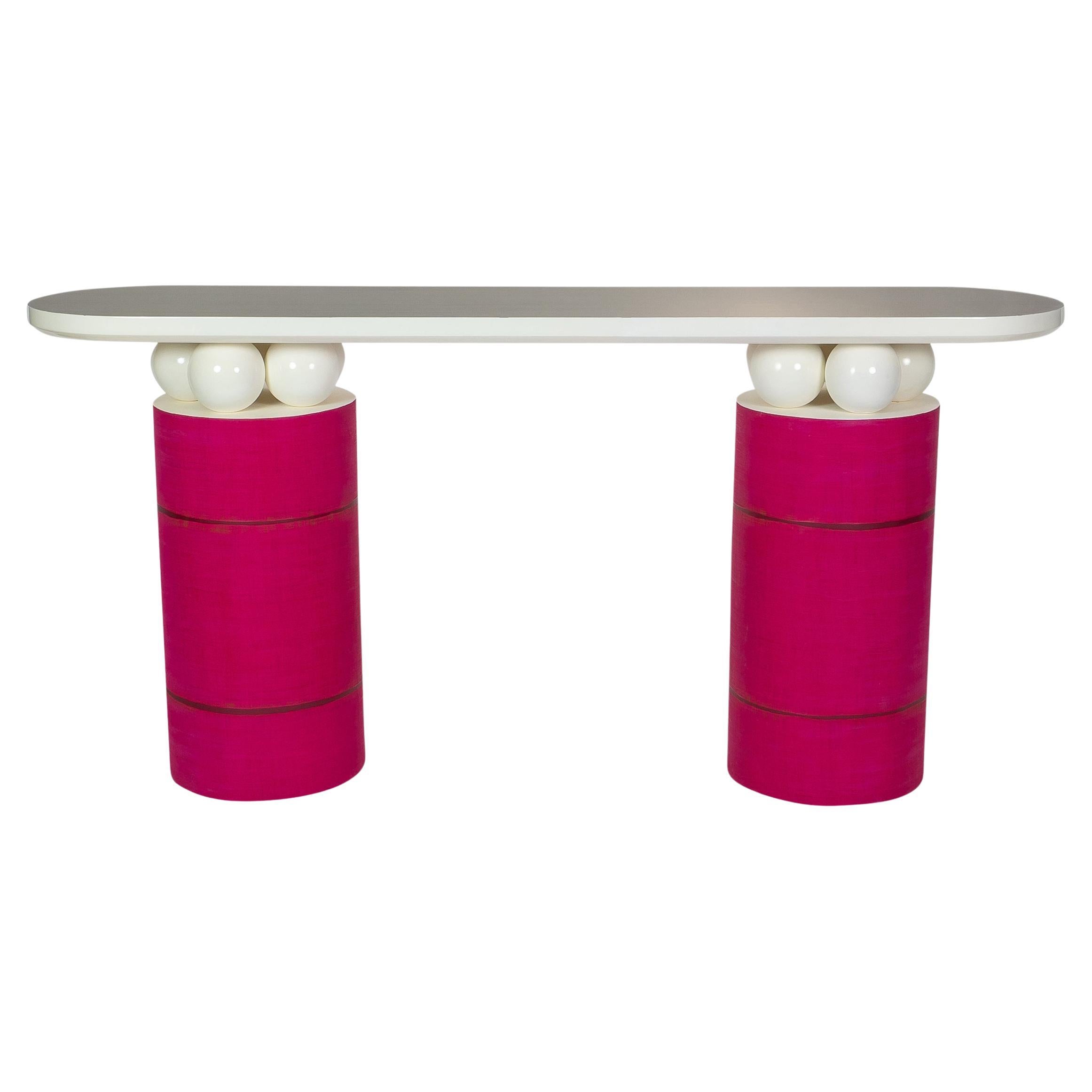 Custom Post Modern Console Table with Column Bases and Sphere Detail For Sale