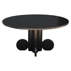 Custom Post Modern Round Black Stained Oak Dining Table with Abstract Base