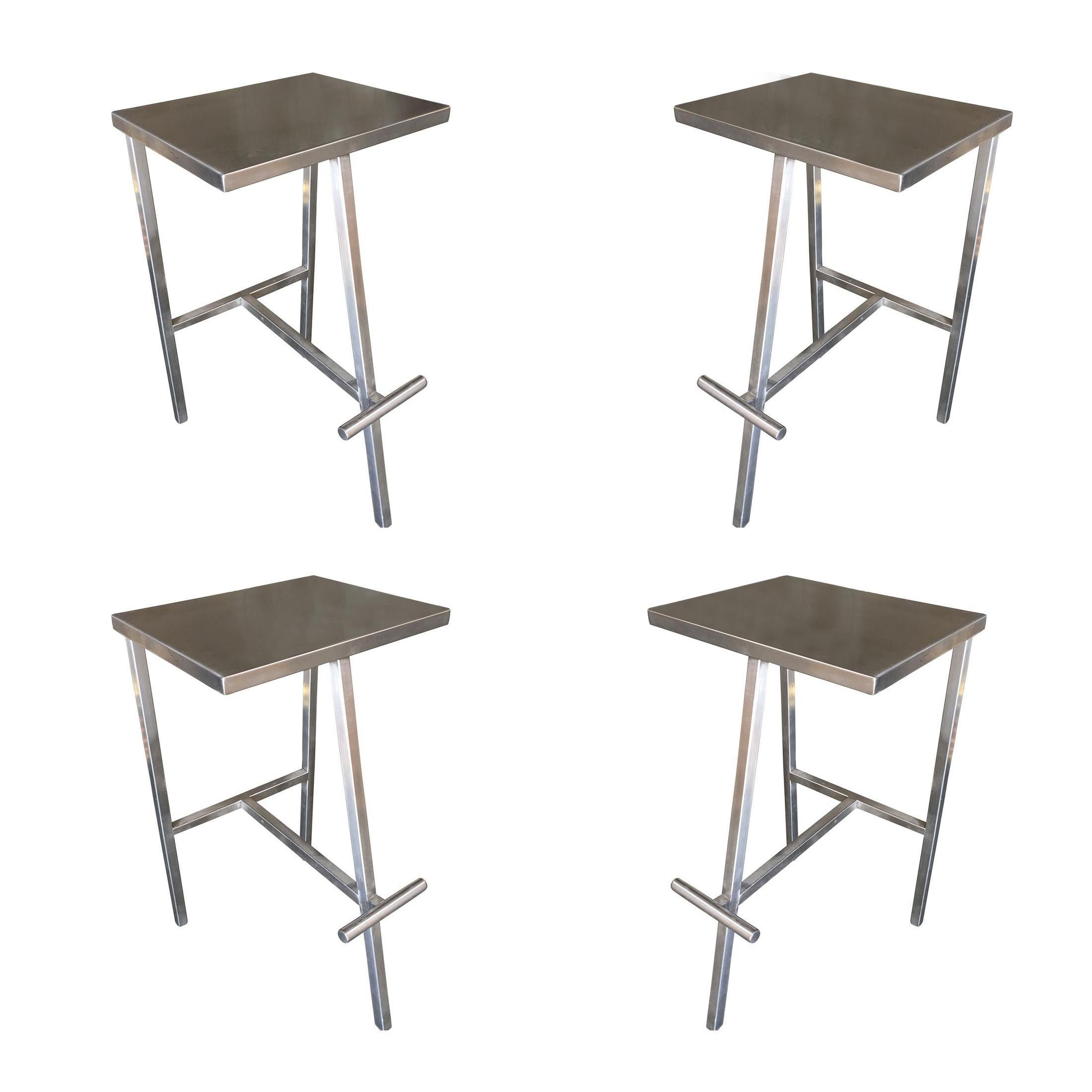 Custom Postmodern Stainless Steel Bar Stool circa 1990, Set of Four