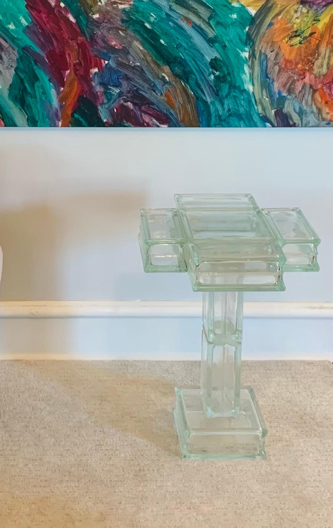 Hand-Crafted Custom Postmodern Glass Block Martini Pedestal Table