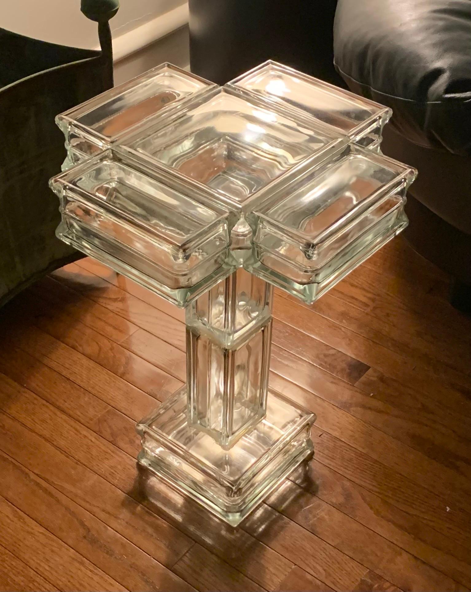 Custom Postmodern Glass Block Martini Pedestal Table 1