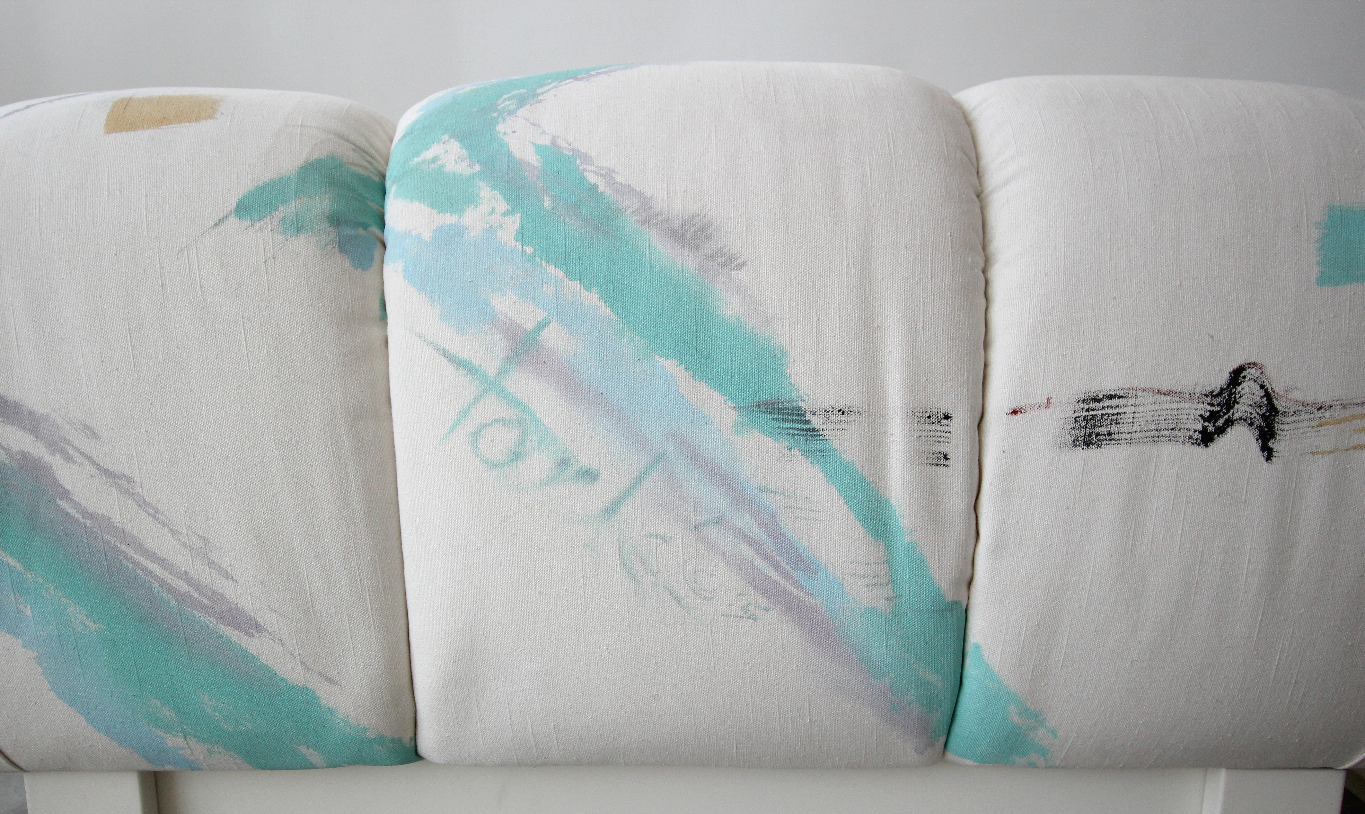 Custom Postmodern Italian Style Pair of Slipper Chairs Artist Signed Fabric 2