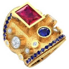 Custom Private Order 18 Karat Yellow Gold Ruby and Diamond Ring