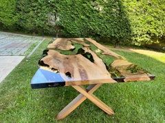 Custom Project Walnut Slab Epoxy Resin Dining Table - Office Table - Handmade