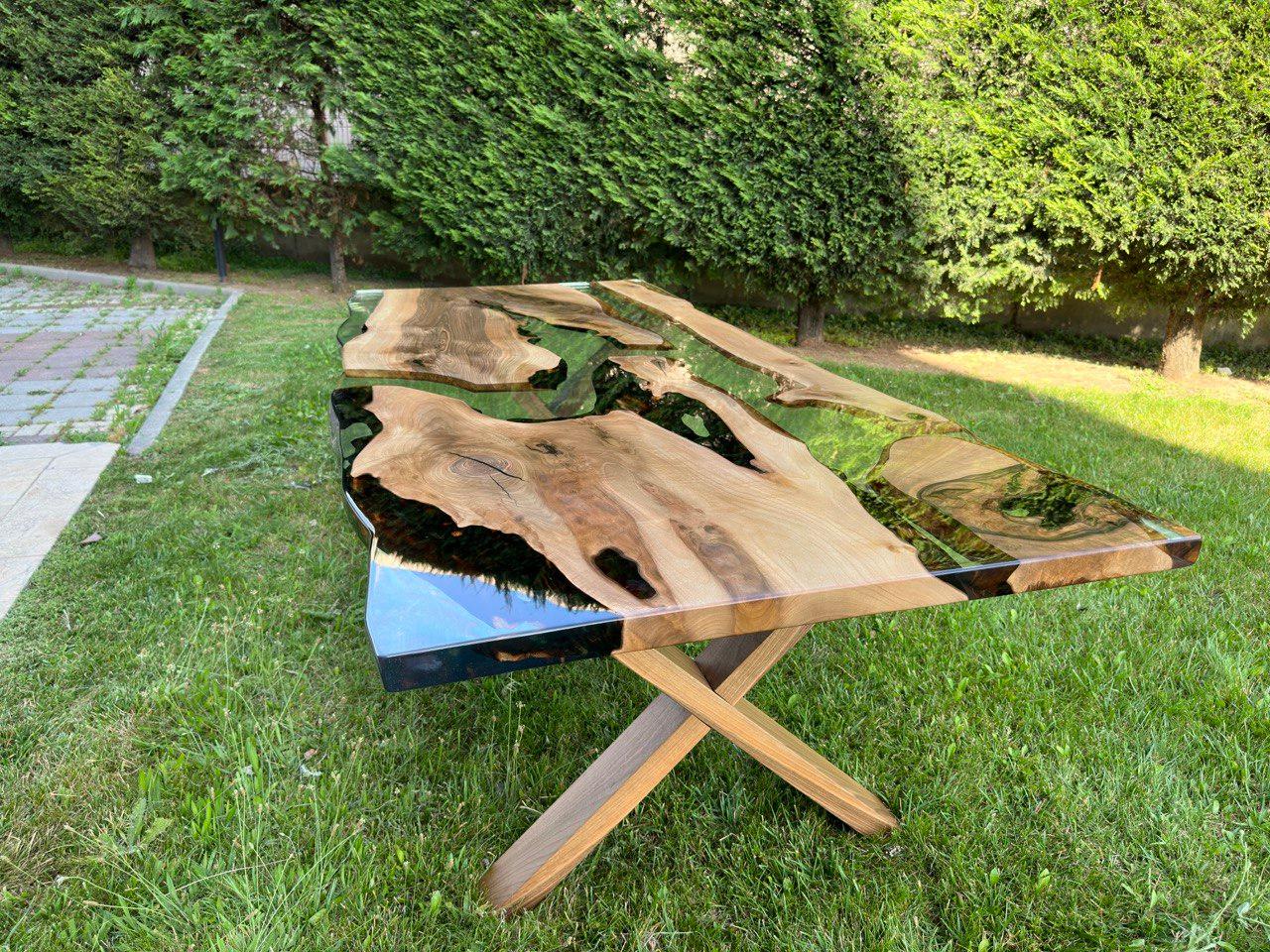 Modern Custom Project Walnut Slab Epoxy Resin Dining Table - Office Table - Handmade For Sale