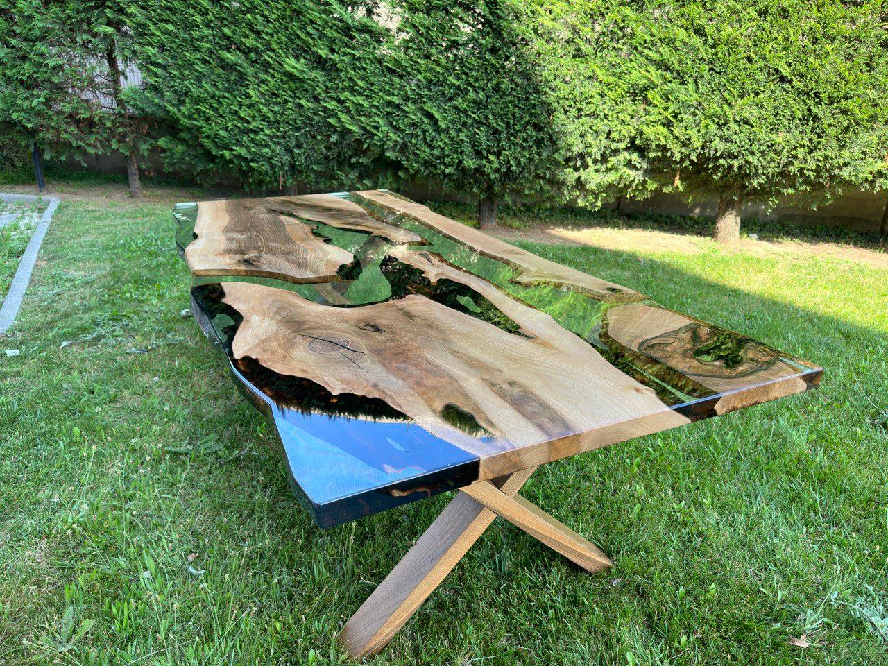 Turkish Custom Project Walnut Slab Epoxy Resin Dining Table - Office Table - Handmade For Sale