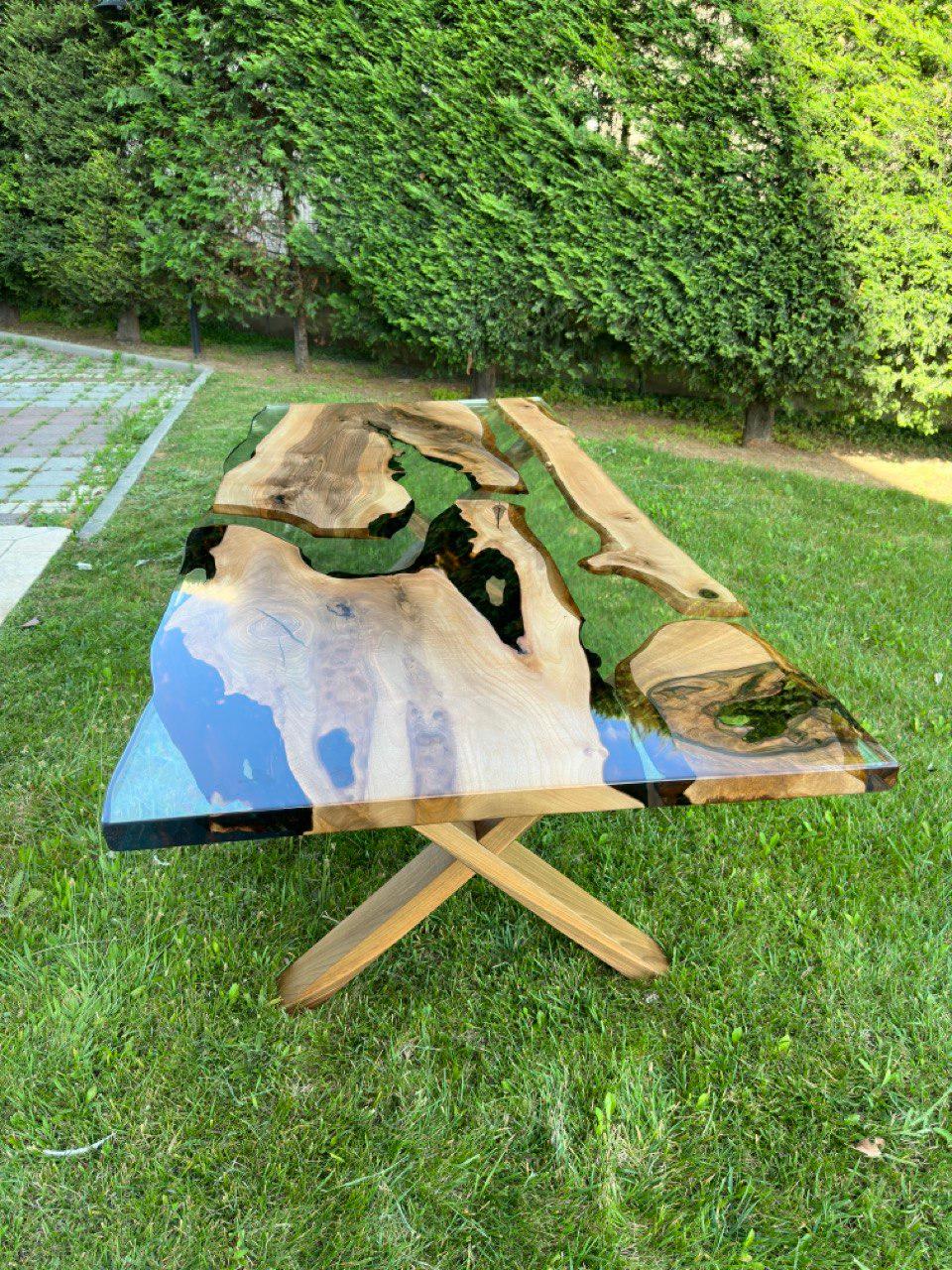 Custom Project Walnut Slab Epoxy Resin Dining Table - Office Table - Handmade In New Condition For Sale In İnegöl, TR