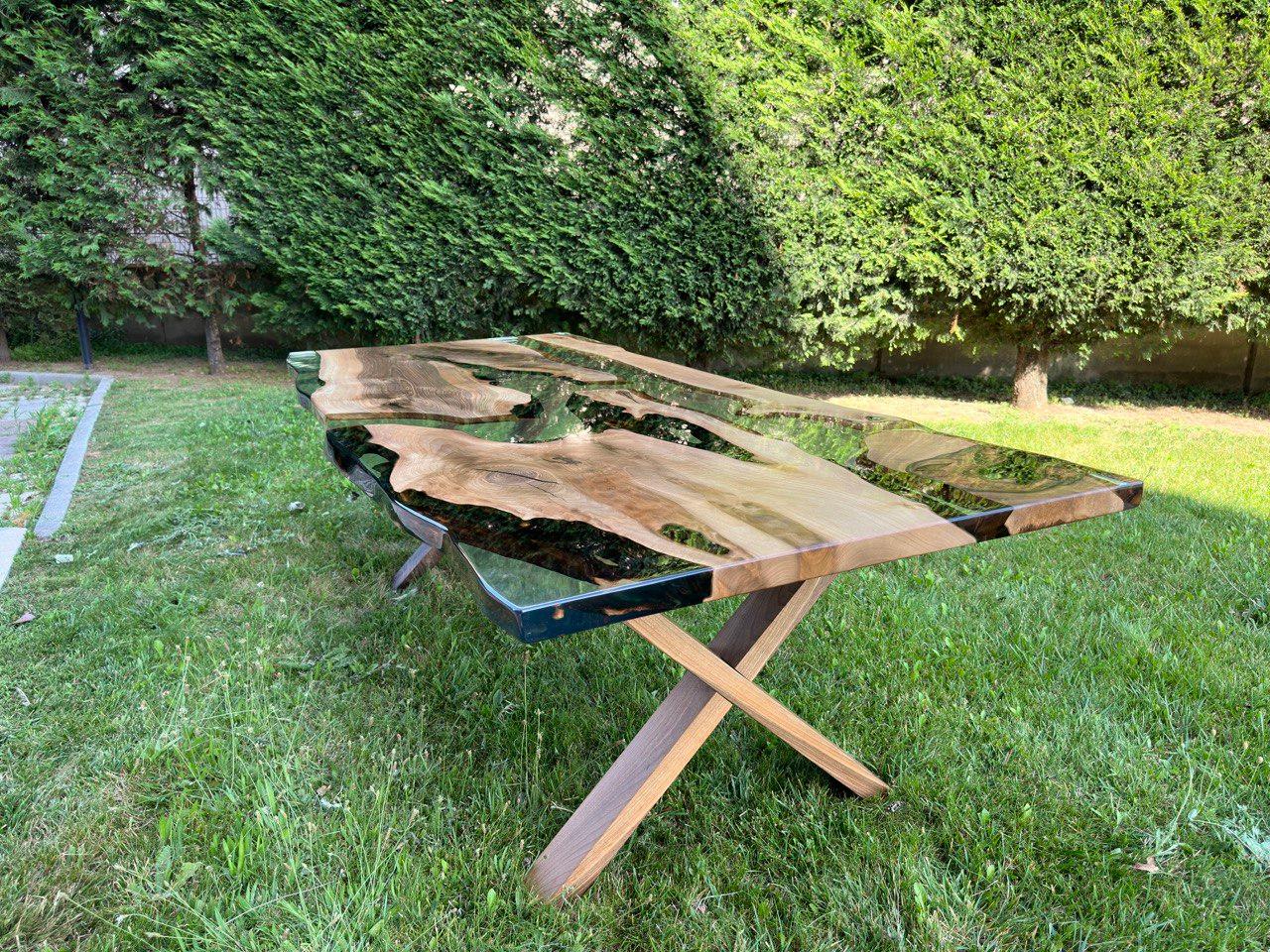 Contemporary Custom Project Walnut Slab Epoxy Resin Dining Table - Office Table - Handmade For Sale