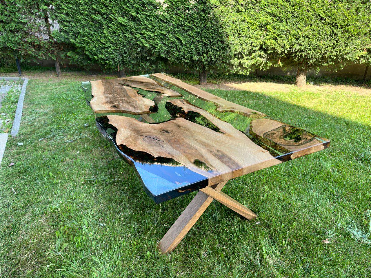Custom Project Walnut Slab Epoxy Resin Dining Table - Office Table - Handmade For Sale 1