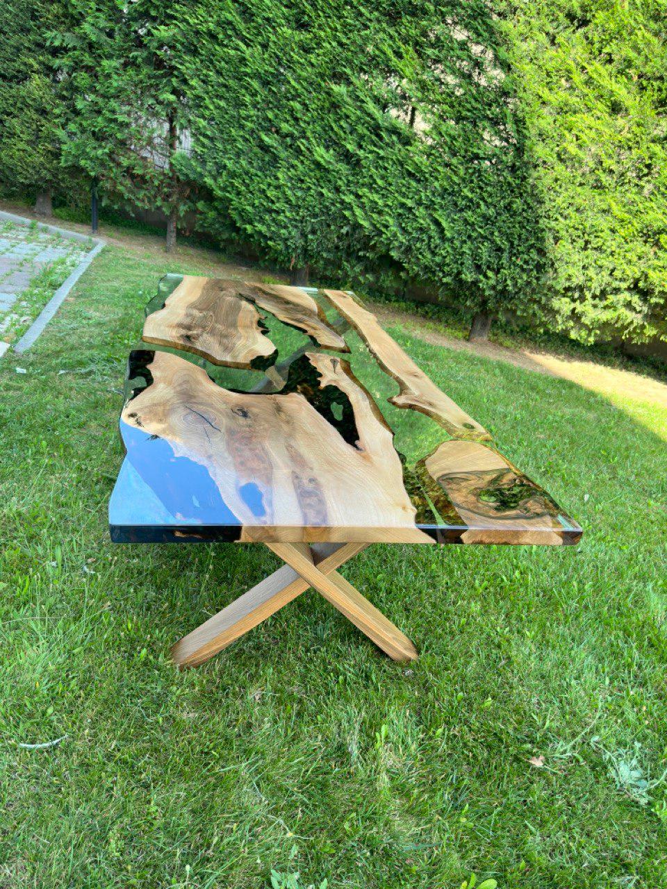Custom Project Walnut Slab Epoxy Resin Dining Table - Office Table - Handmade For Sale 2