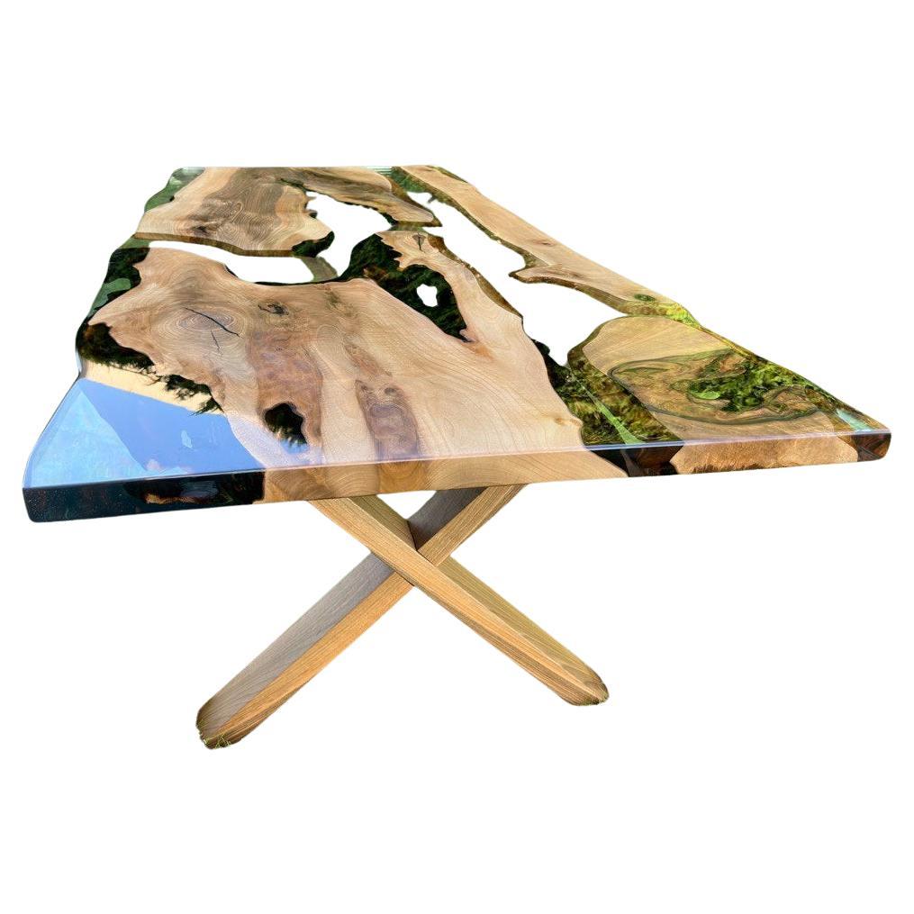 Custom Project Walnut Slab Epoxy Resin Dining Table - Office Table - Handmade
