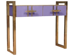 Custom Purple Murano glass Console Table with Brass Legs Available