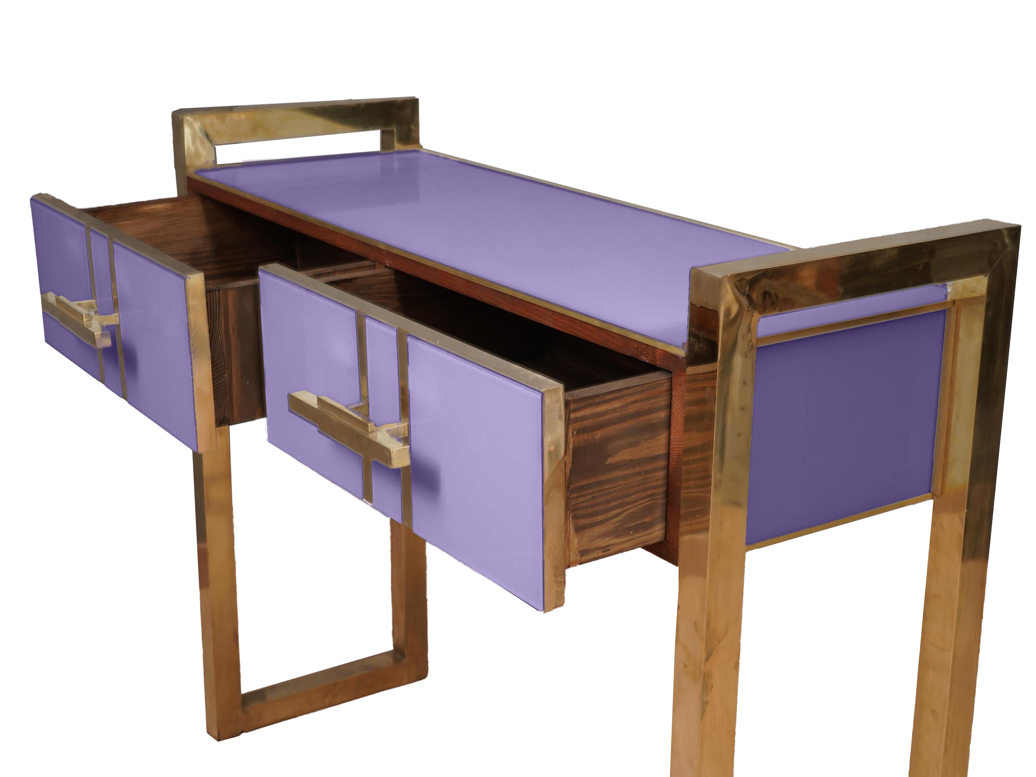 Consola de cristal de Murano púrpura a medida con patas de latón Disponible Italian en venta