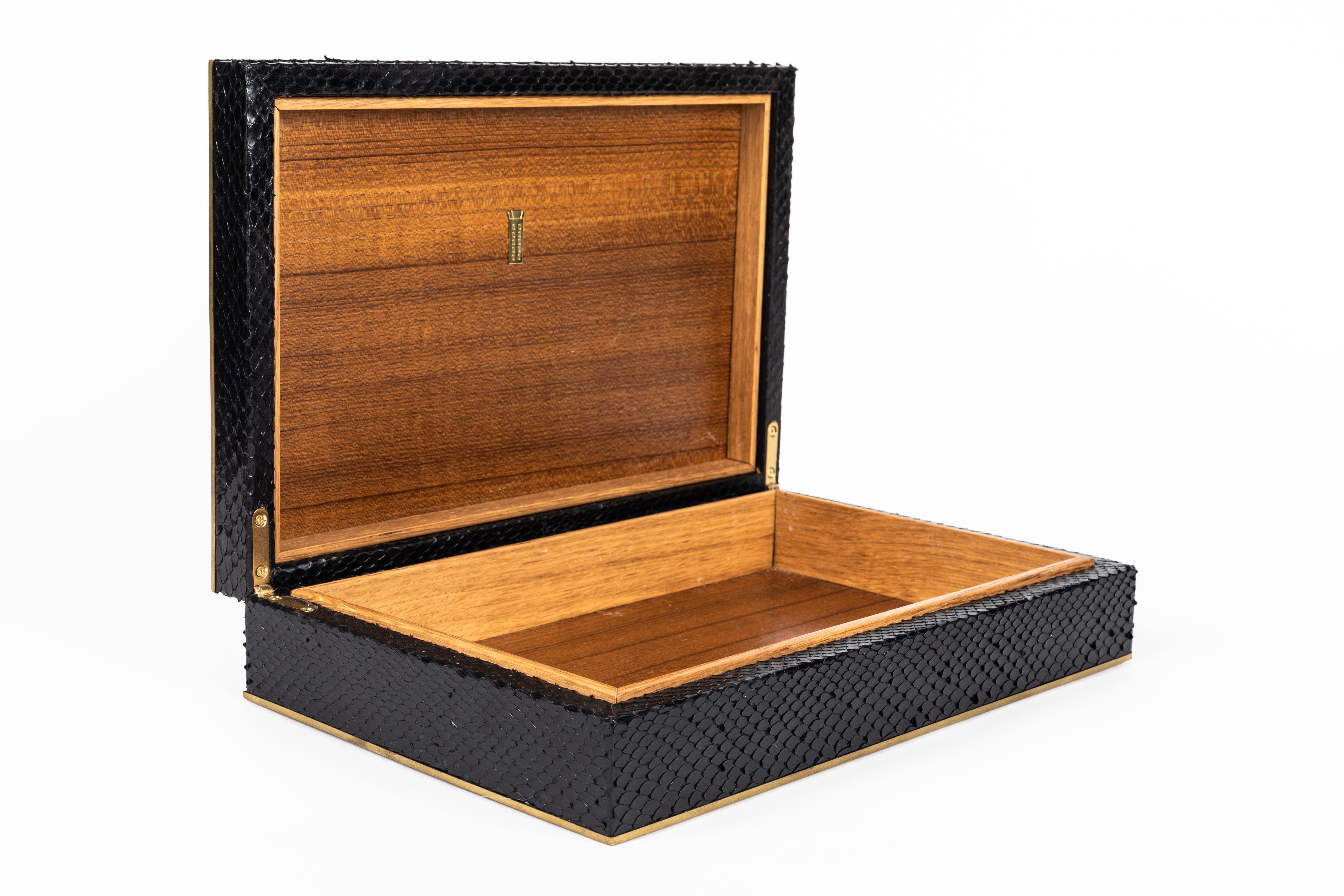 Custom Python and Brass Wood Box In Good Condition In Chicago, IL