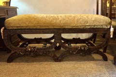 Custom Quality Walnut Window Bench Finely Carved with Custom Cushion