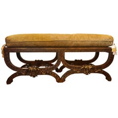 Custom Quality Walnut Window Bench Finely Carved with Custom Cushion