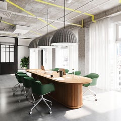 Custom "Radius" Conference Table with Solid Wood Top and Tambour Wood Base