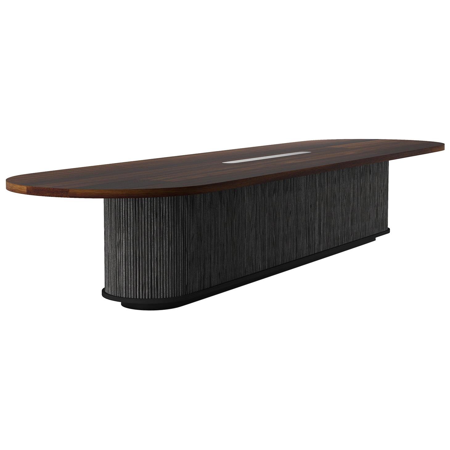 Custom "Radius" Conference Table with Solid Wood Top and Tambour Wood Base For Sale