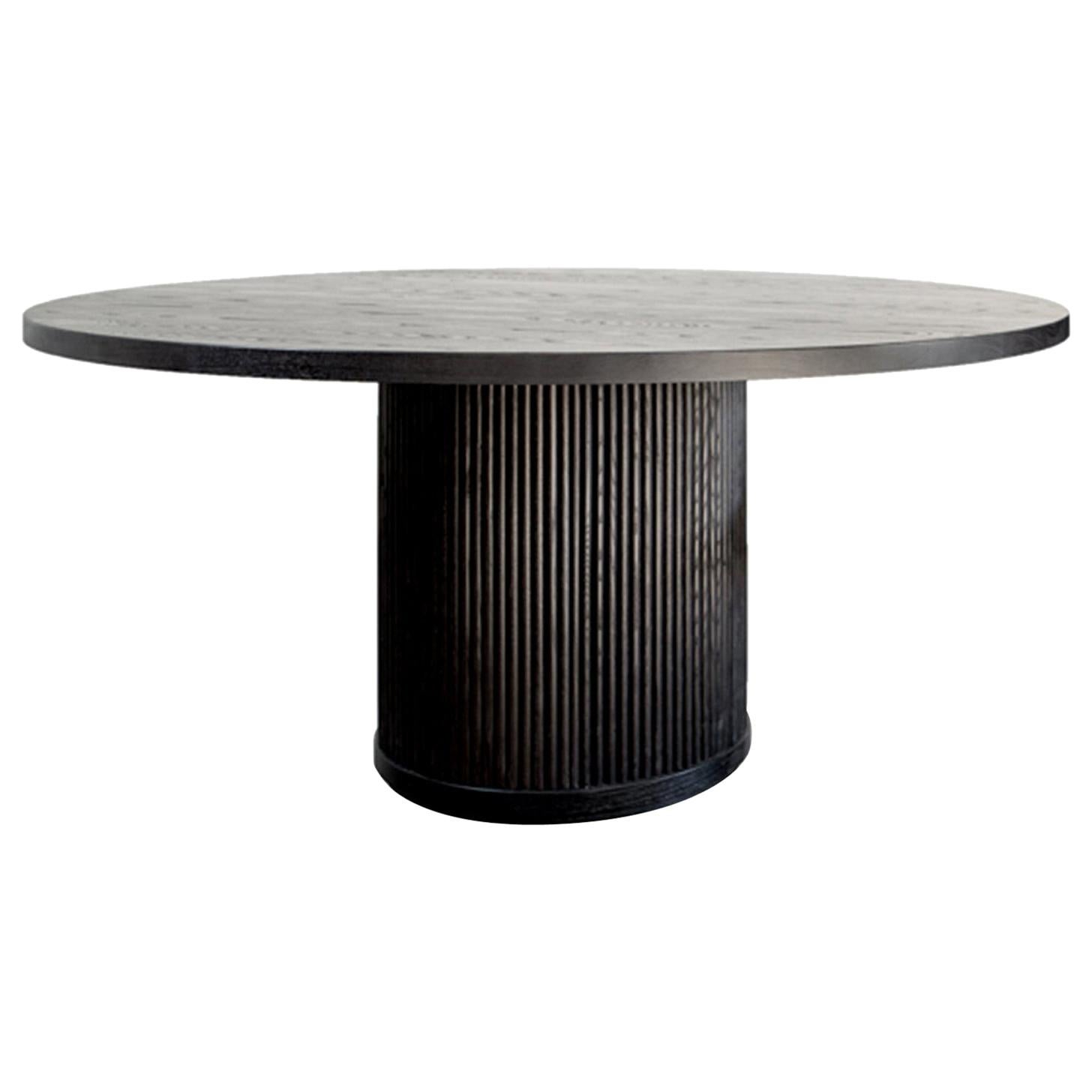 Custom Radius Meeting Table Made with a Solid Wood Top and Tambour Wrapped Base For Sale