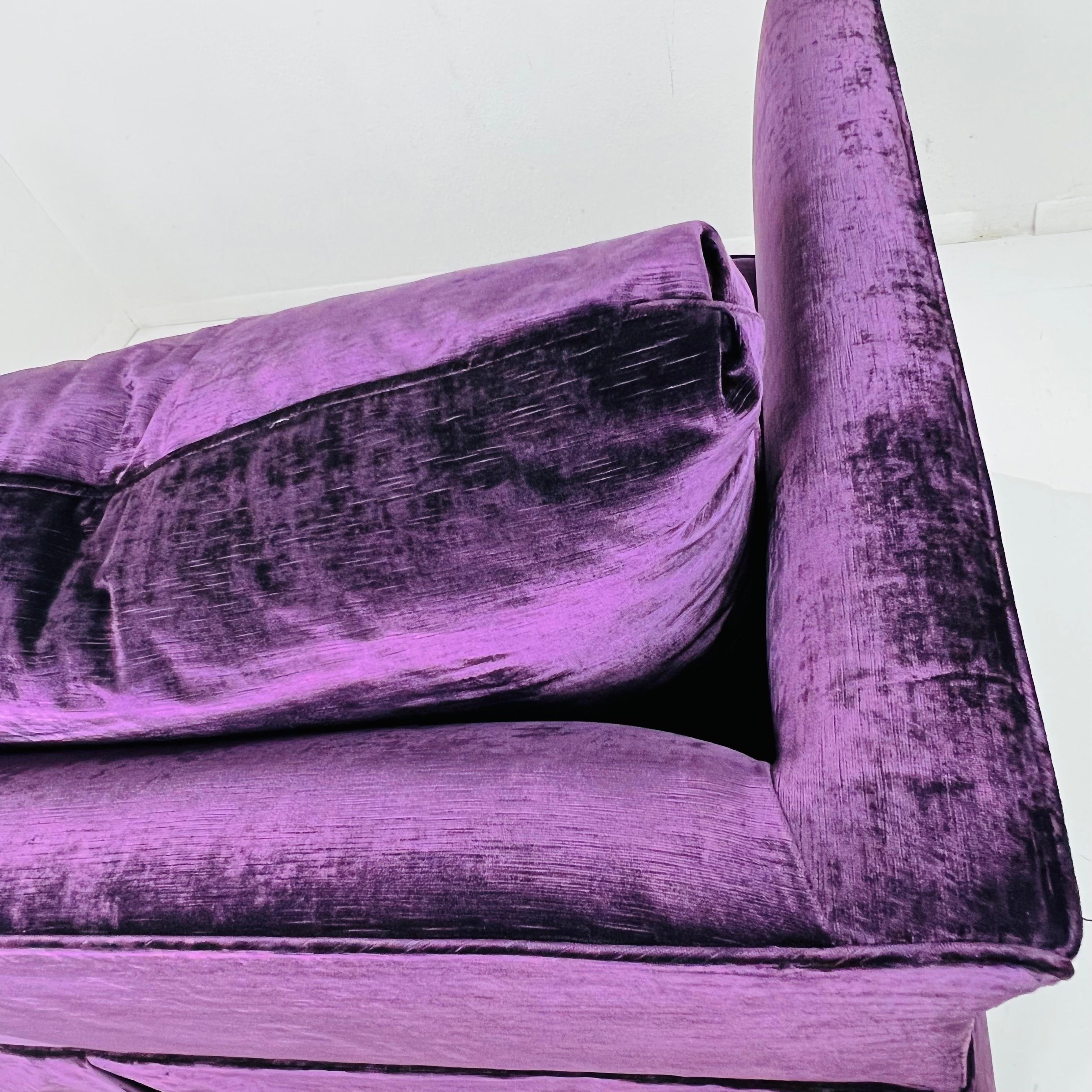 Custom Ralph Lauren Skirted Velvet Sofa (2 Available) For Sale 6