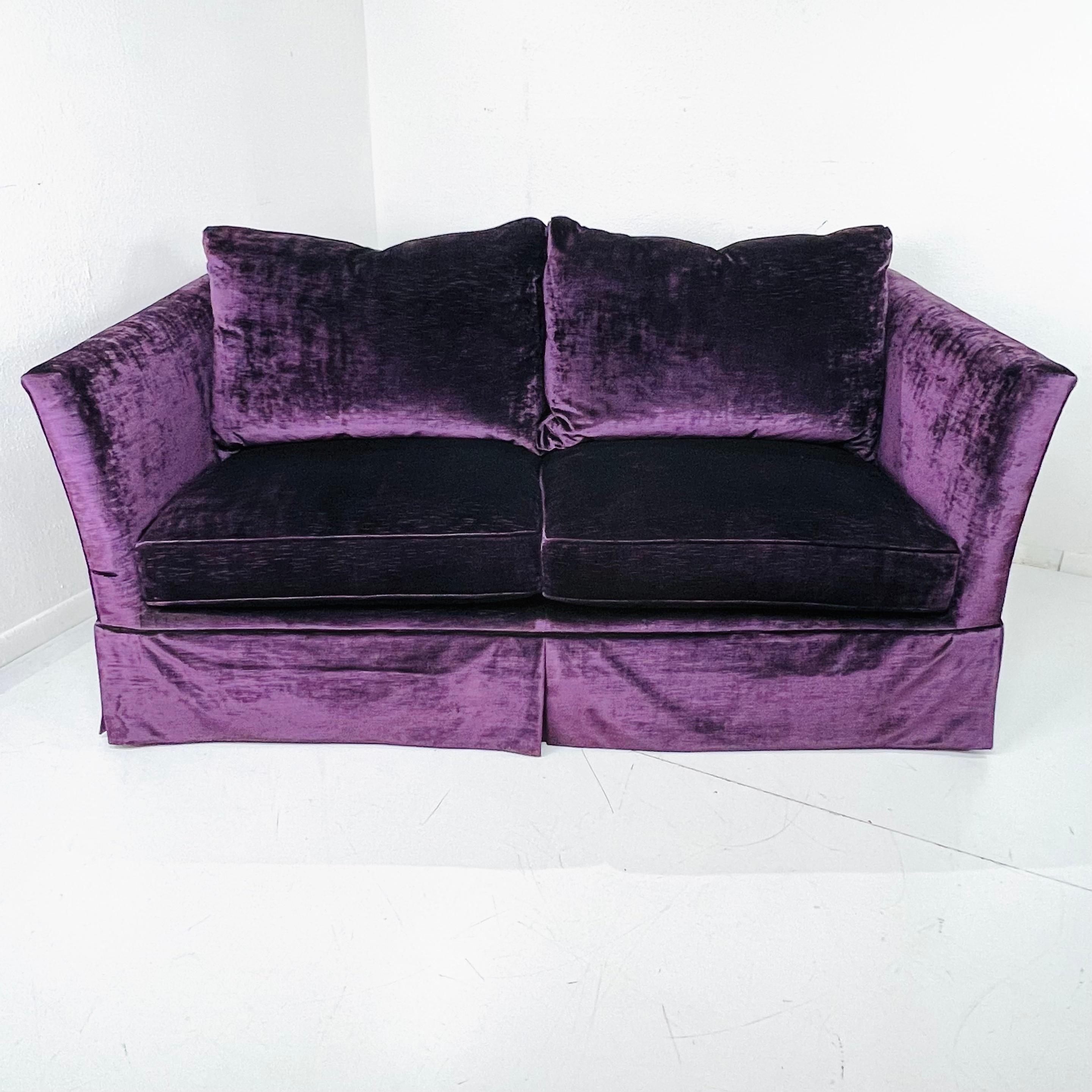 Custom Ralph Lauren Skirted Velvet Sofa (2 Available) For Sale 8